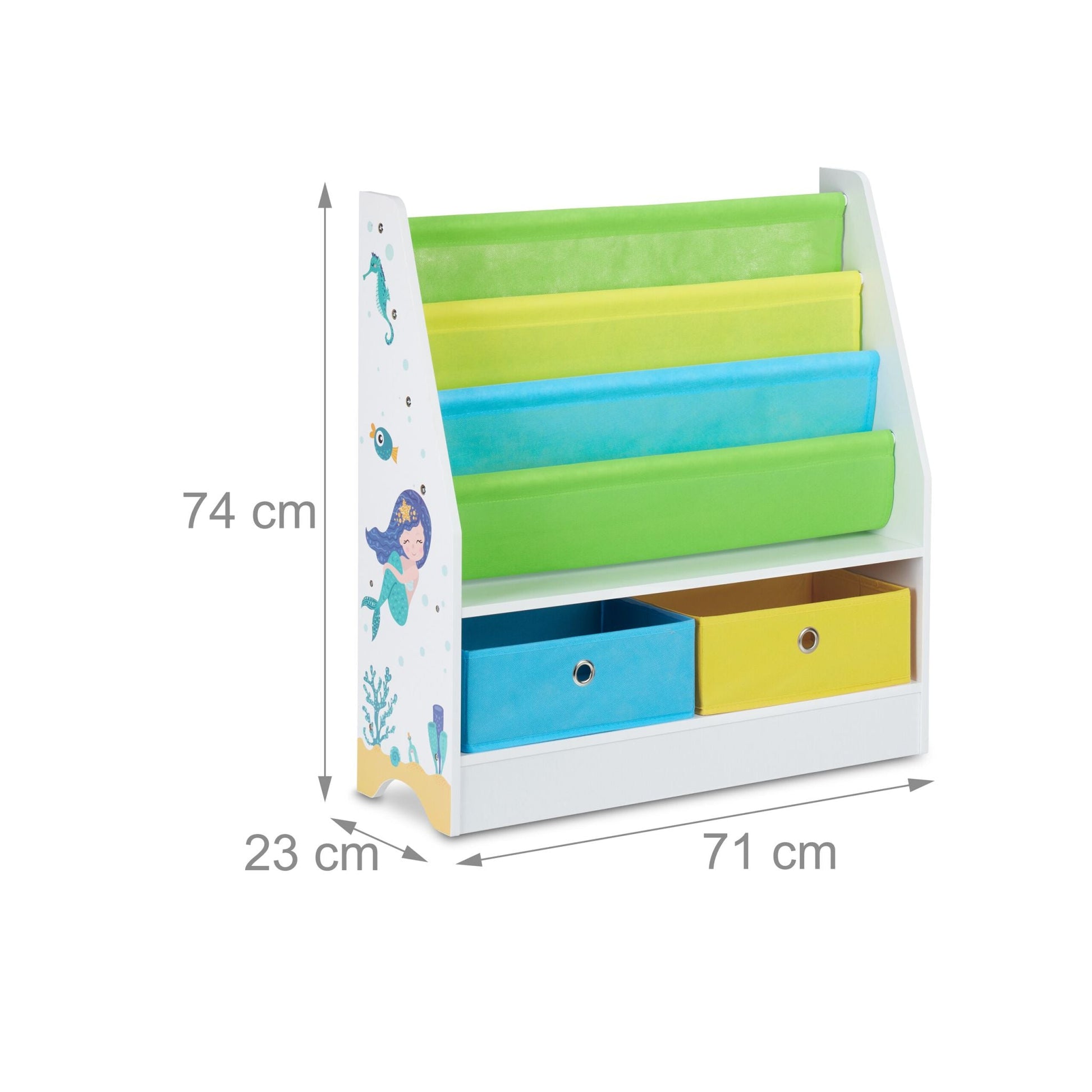Kinderregal mit 2 Boxen & 3 Hängefächern Weiss-Grün-Hellblau von Relaxdays