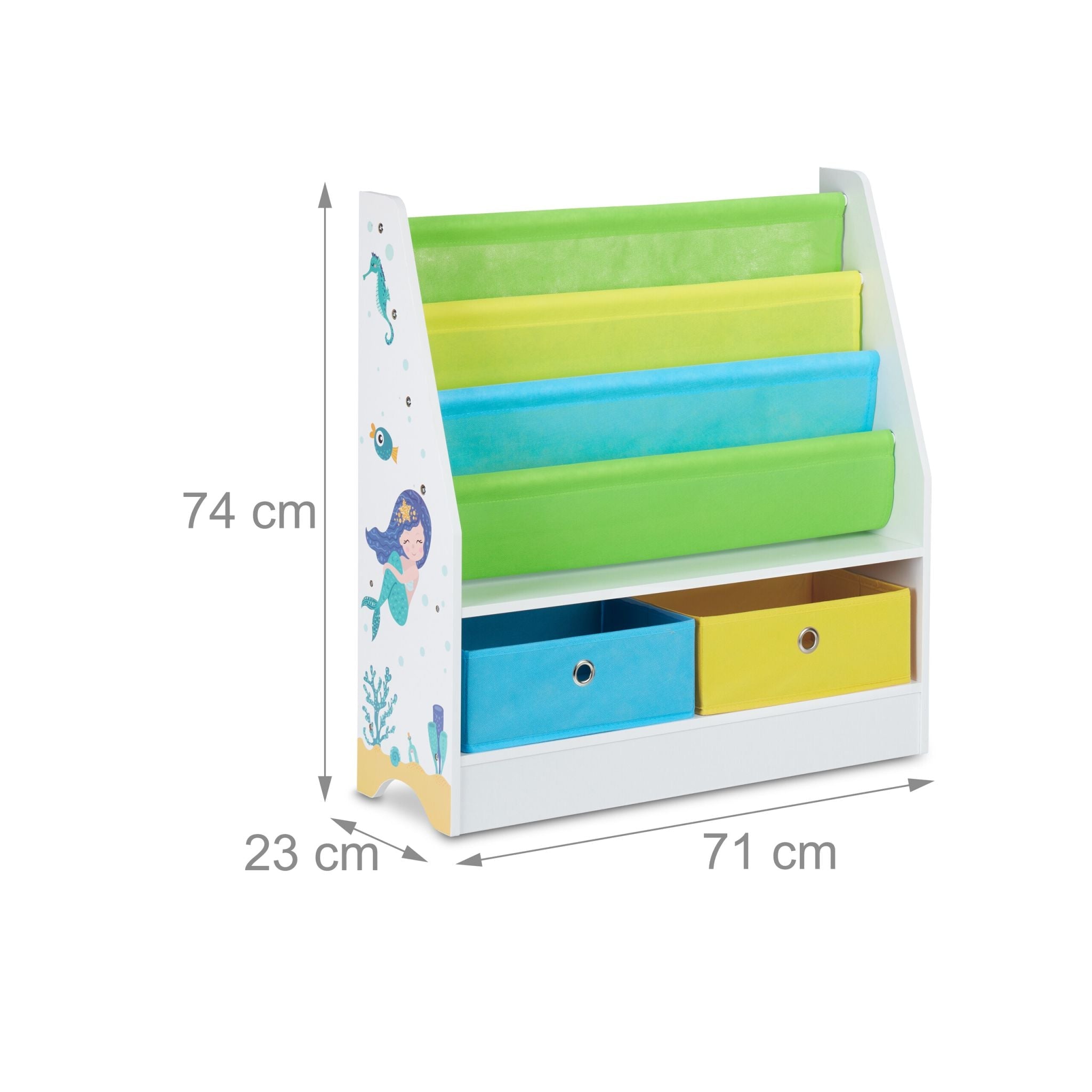 Kinderregal mit 2 Boxen & 3 Hängefächern Weiss-Grün-Hellblau von Relaxdays