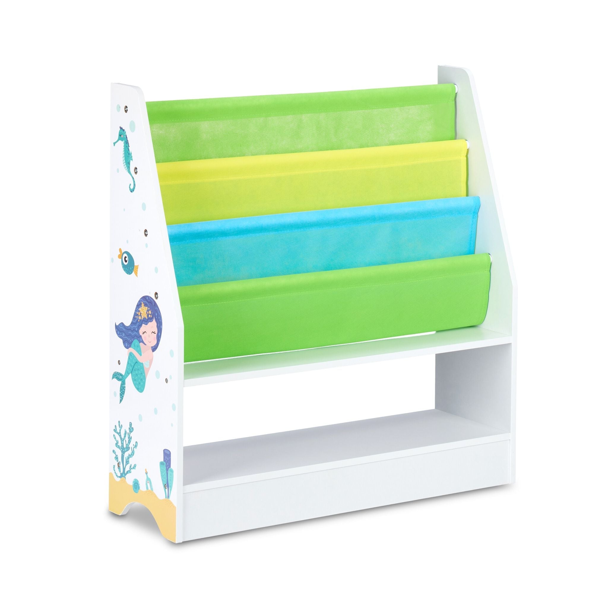 Kinderregal mit 2 Boxen & 3 Hängefächern Weiss-Grün-Hellblau von Relaxdays