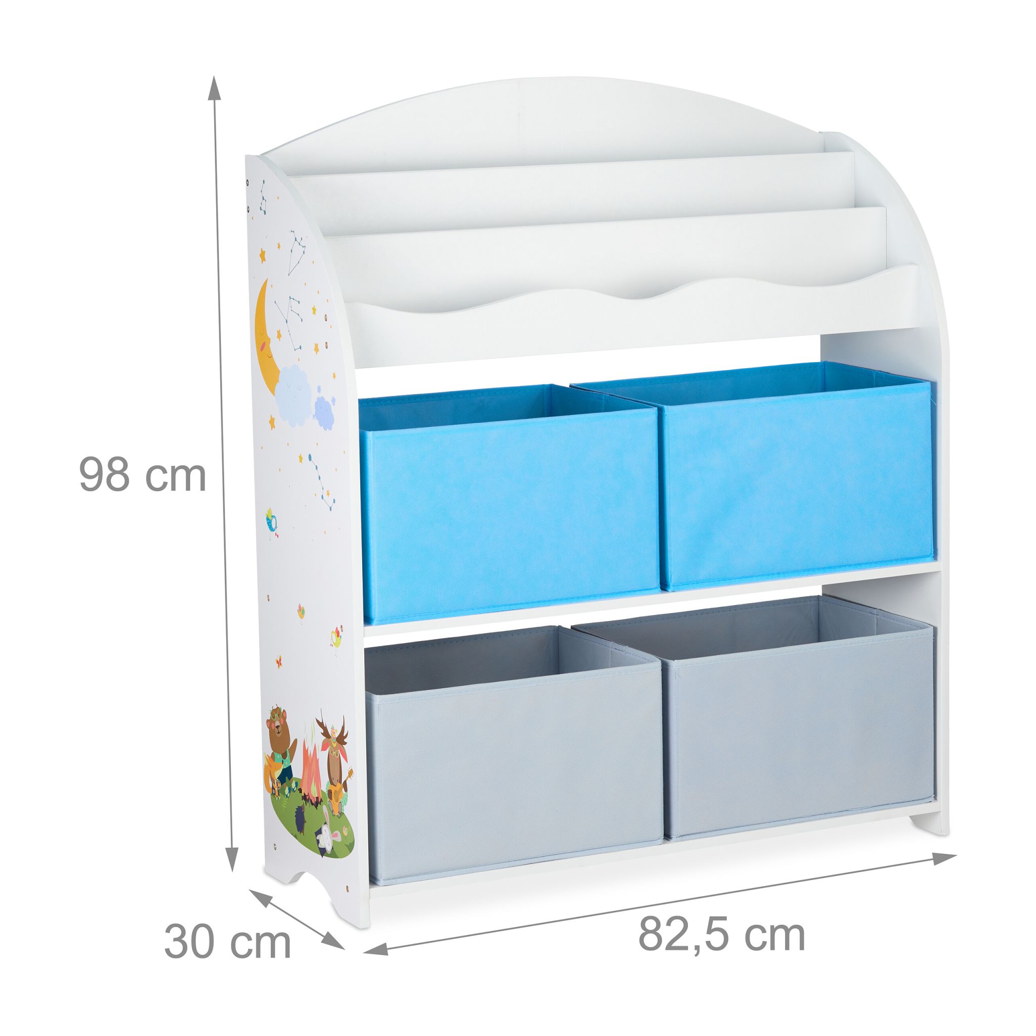 Kinderregal mit 4 Stoffboxen Weiss-Hellblau-Grau von Relaxdays