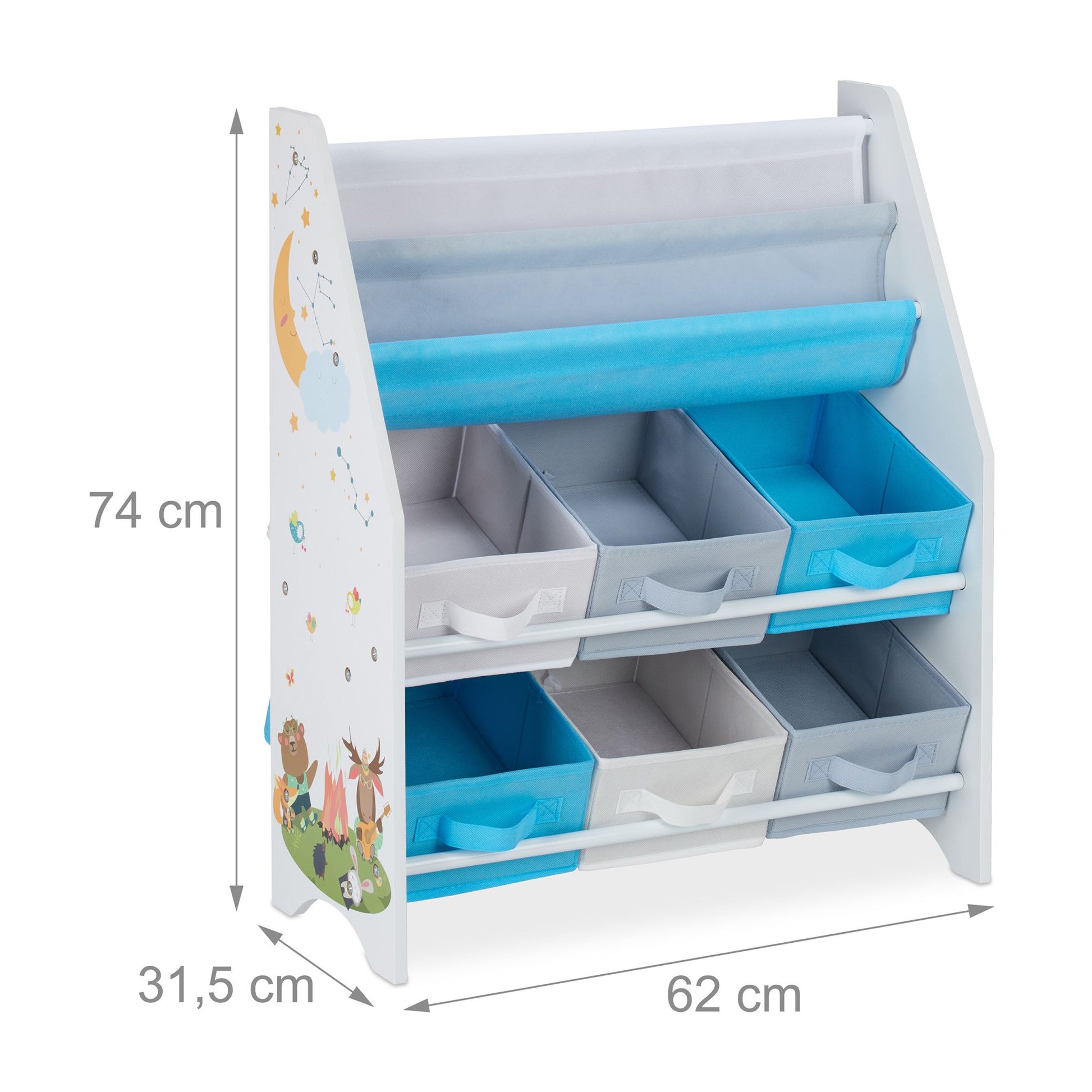 Kinderregal mit 6 Boxen & 2 Hängefächern Weiss-Hellblau-Grau von Relaxdays
