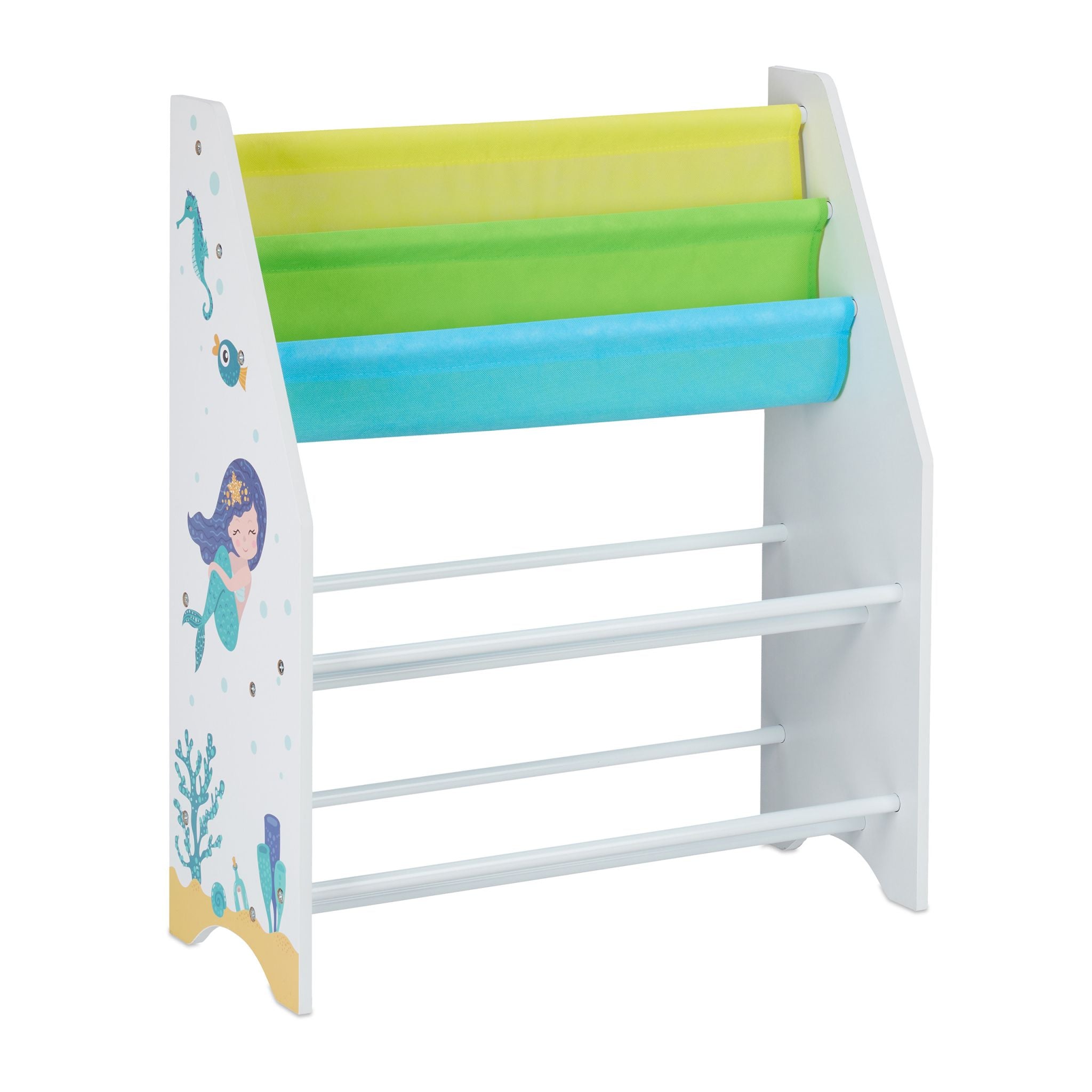 Kinderregal mit 6 Boxen & 2 Hängefächern Weiss-Gelb-Grün von Relaxdays