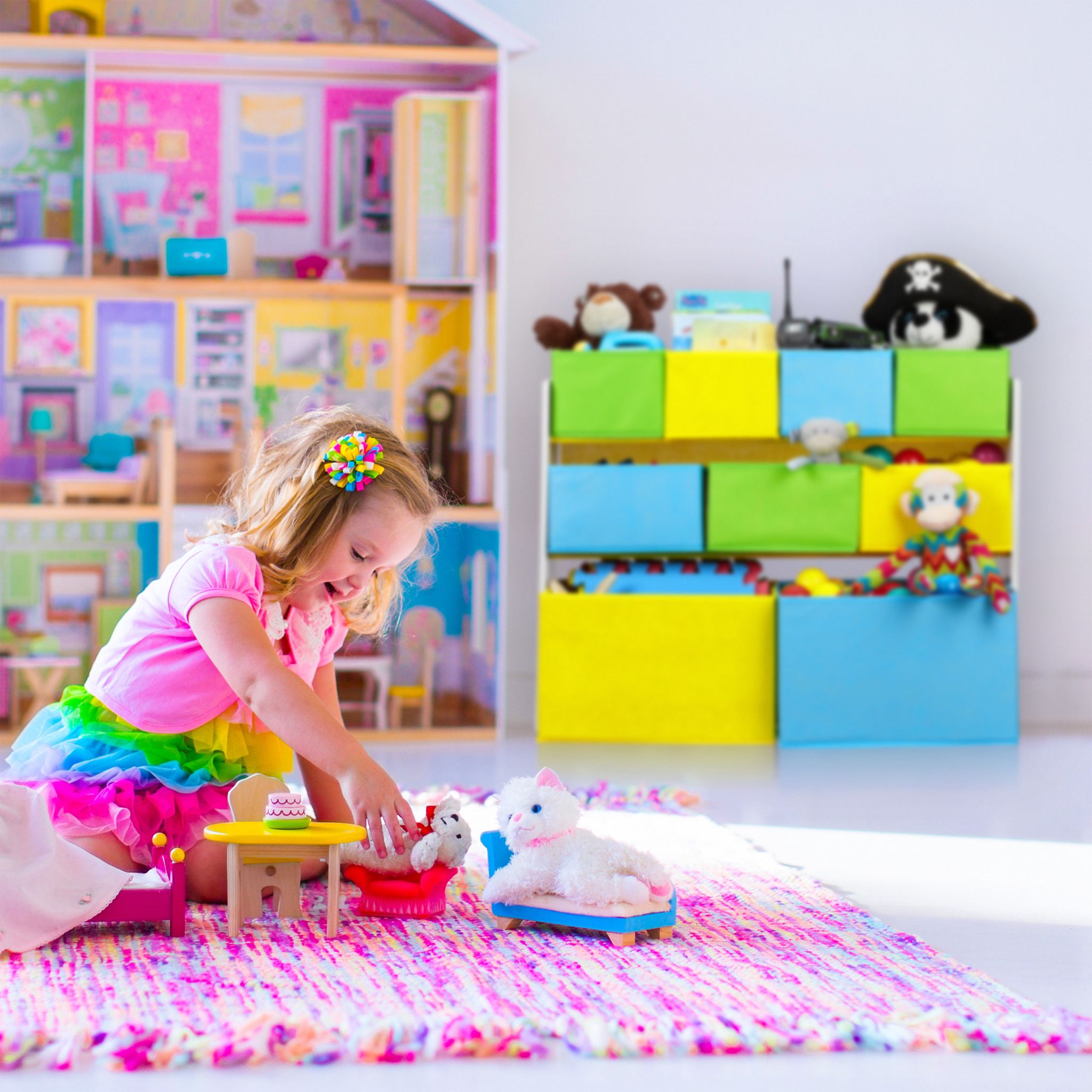 Kinderregal mit Motiv und 9 Boxen Weiss-Hellblau-Grau von Relaxdays