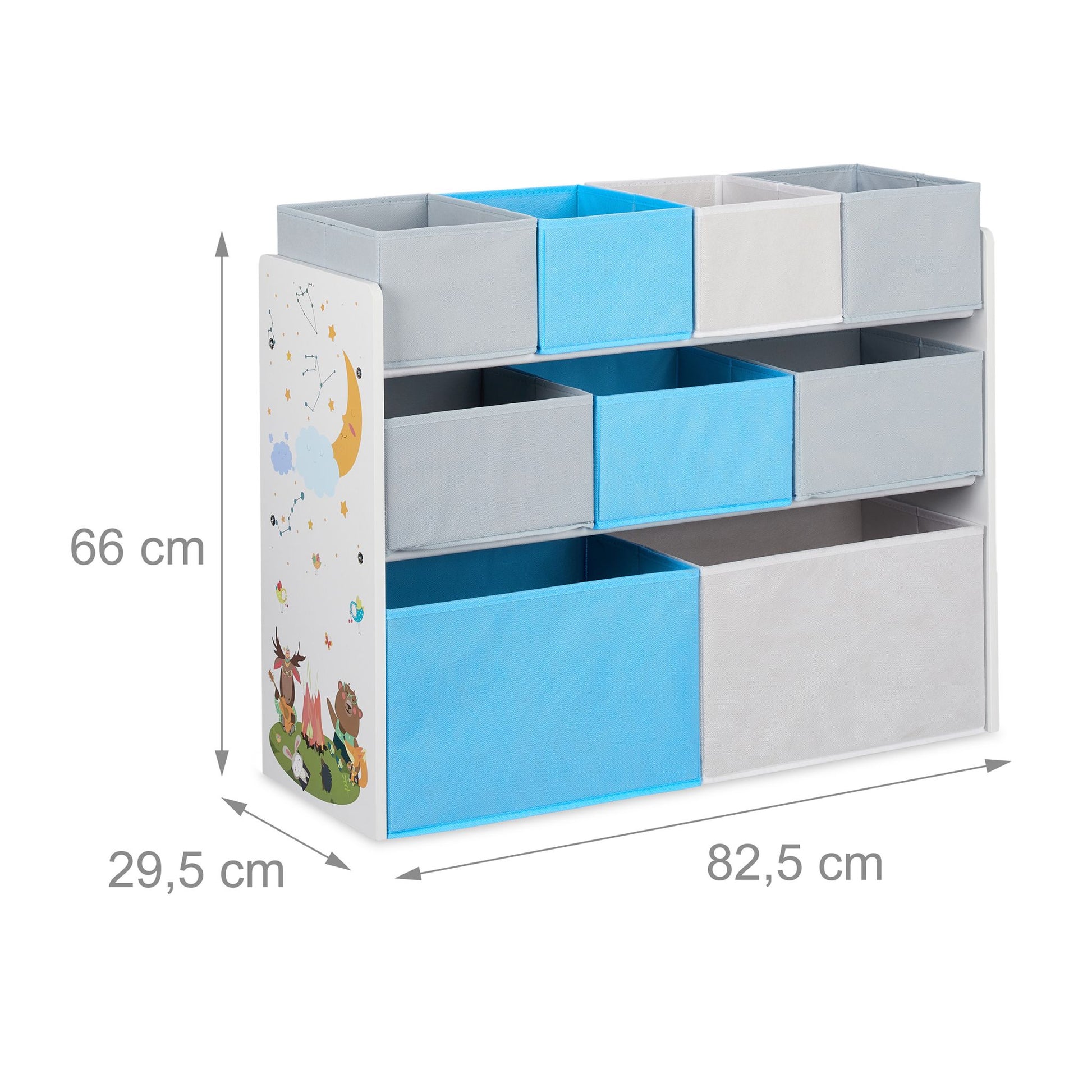 Kinderregal mit Motiv und 9 Boxen Weiss-Hellblau-Grau von Relaxdays