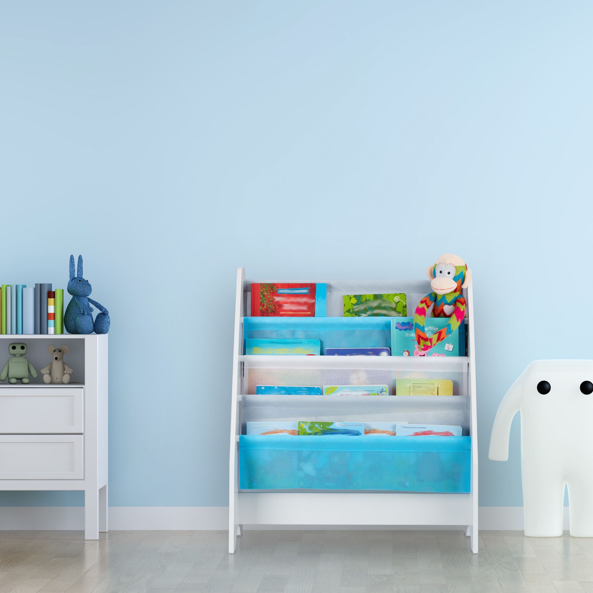 Kinder Bücherregal Weiss-Hellblau-Grau von Relaxdays