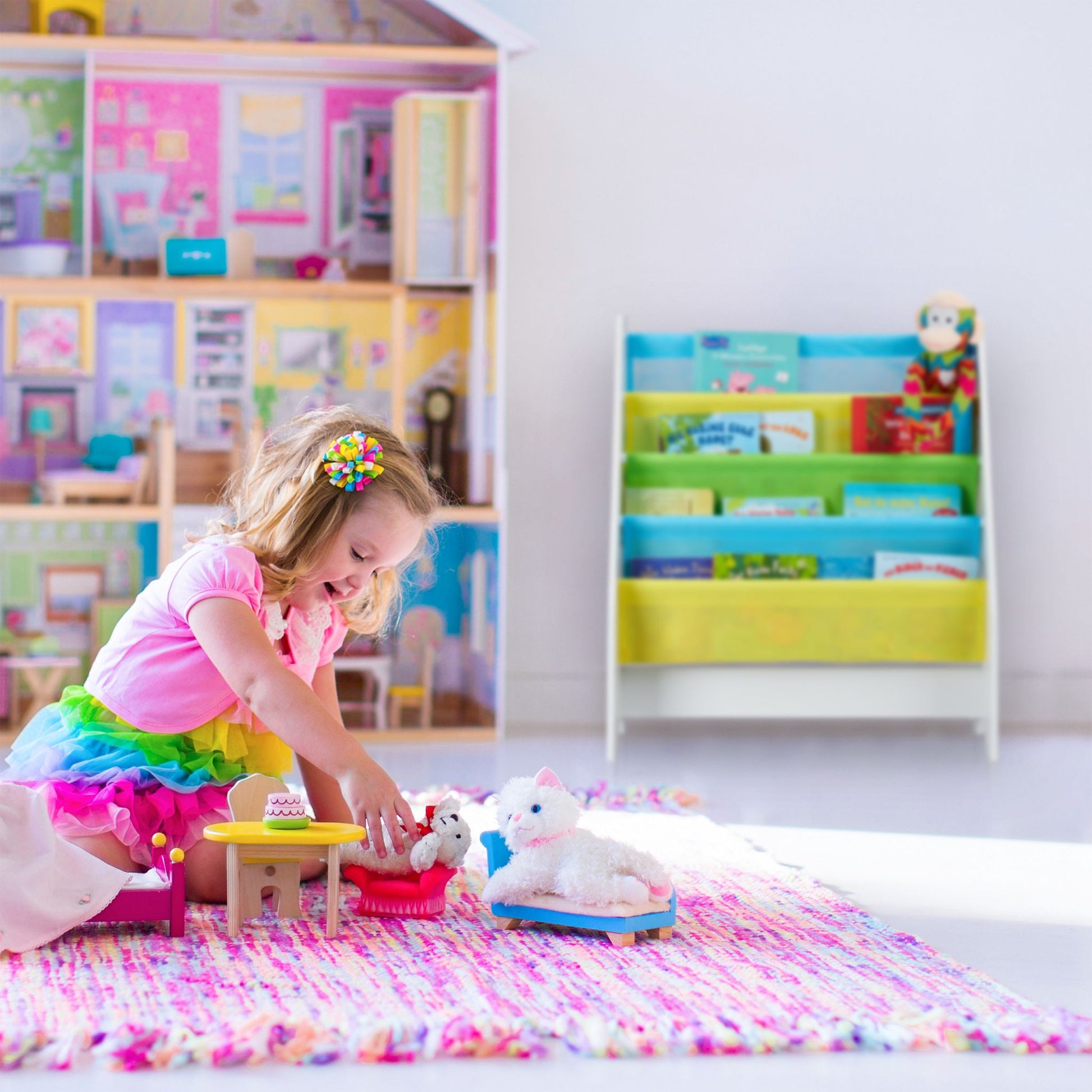 Kinder Bücherregal Weiss-Hellblau-Grau von Relaxdays