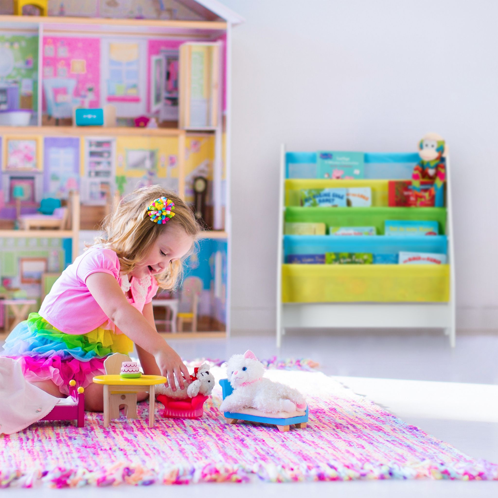 Kinder Bücherregal Weiss-Hellblau-Grau von Relaxdays