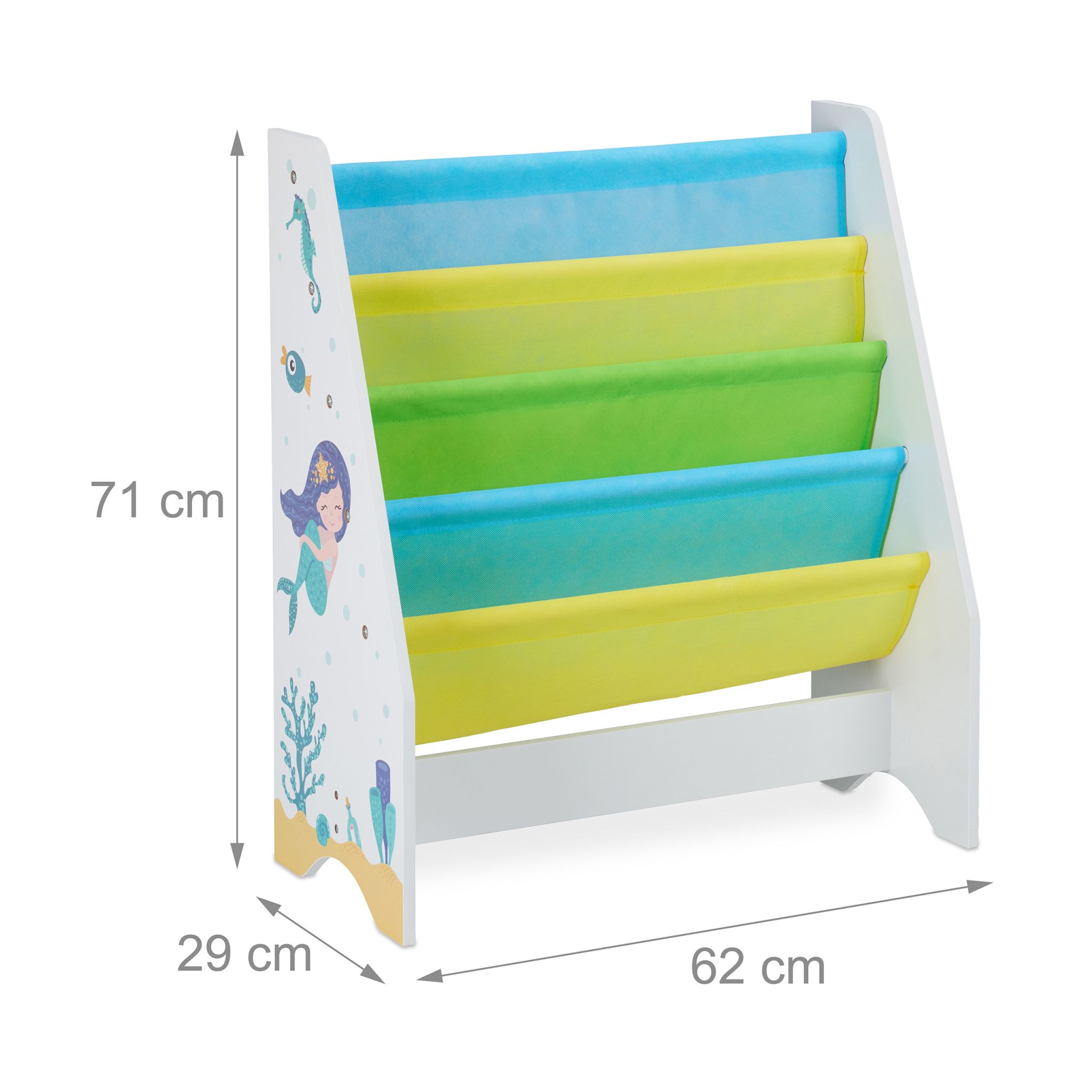 Kinder Bücherregal Weiss-Gelb-Hellblau von Relaxdays