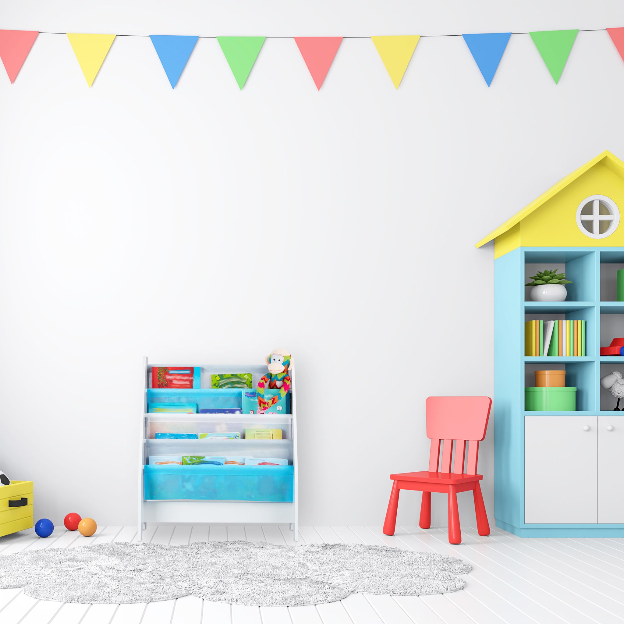Kinder Bücherregal Weiss-Gelb-Hellblau von Relaxdays
