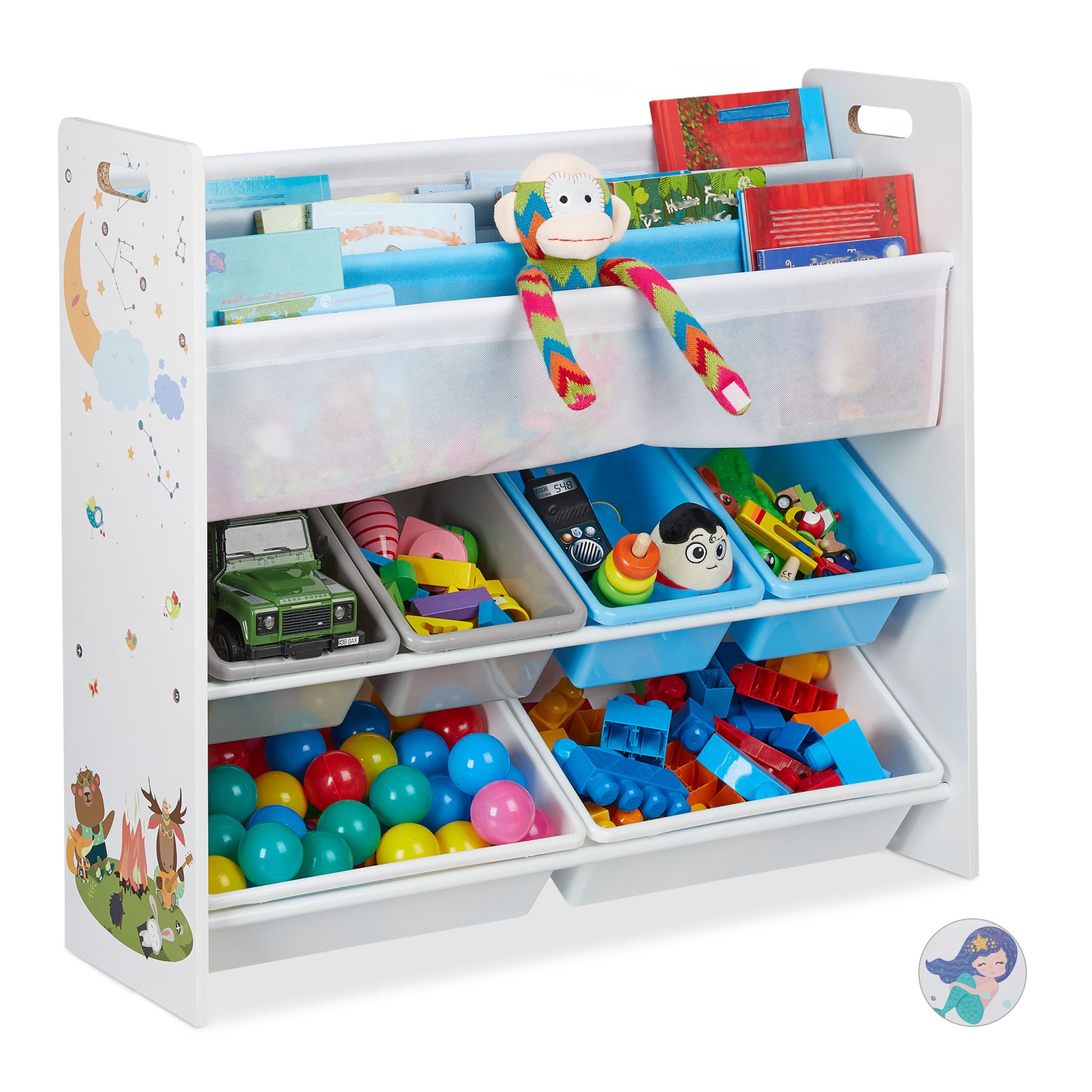 Kinderregal mit 10 Fächern und Motiv Weiss-Hellblau-Grau von Relaxdays
