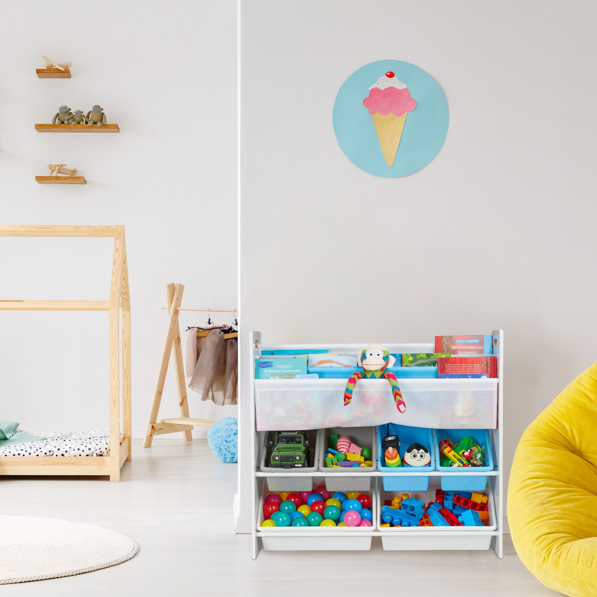 Kinderregal mit 10 Fächern und Motiv Weiss-Hellblau-Grau von Relaxdays