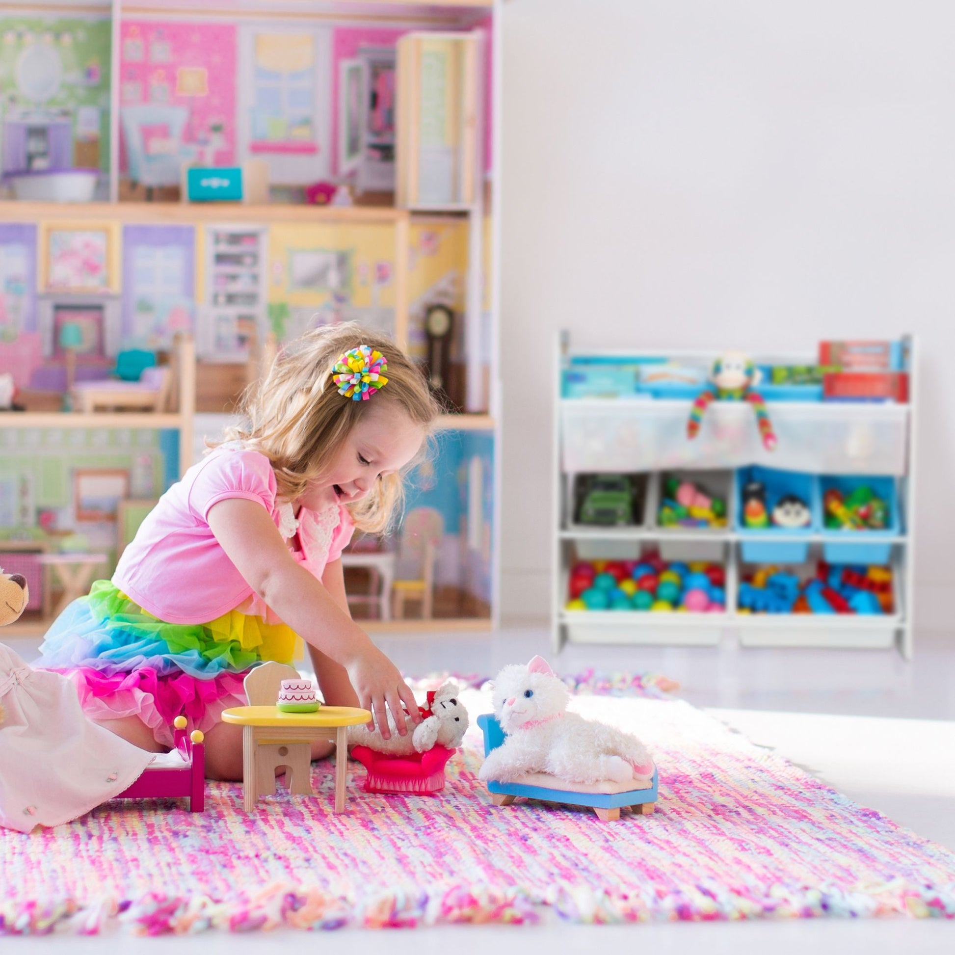 Kinderregal mit 10 Fächern und Motiv Weiss-Hellblau-Grau von Relaxdays