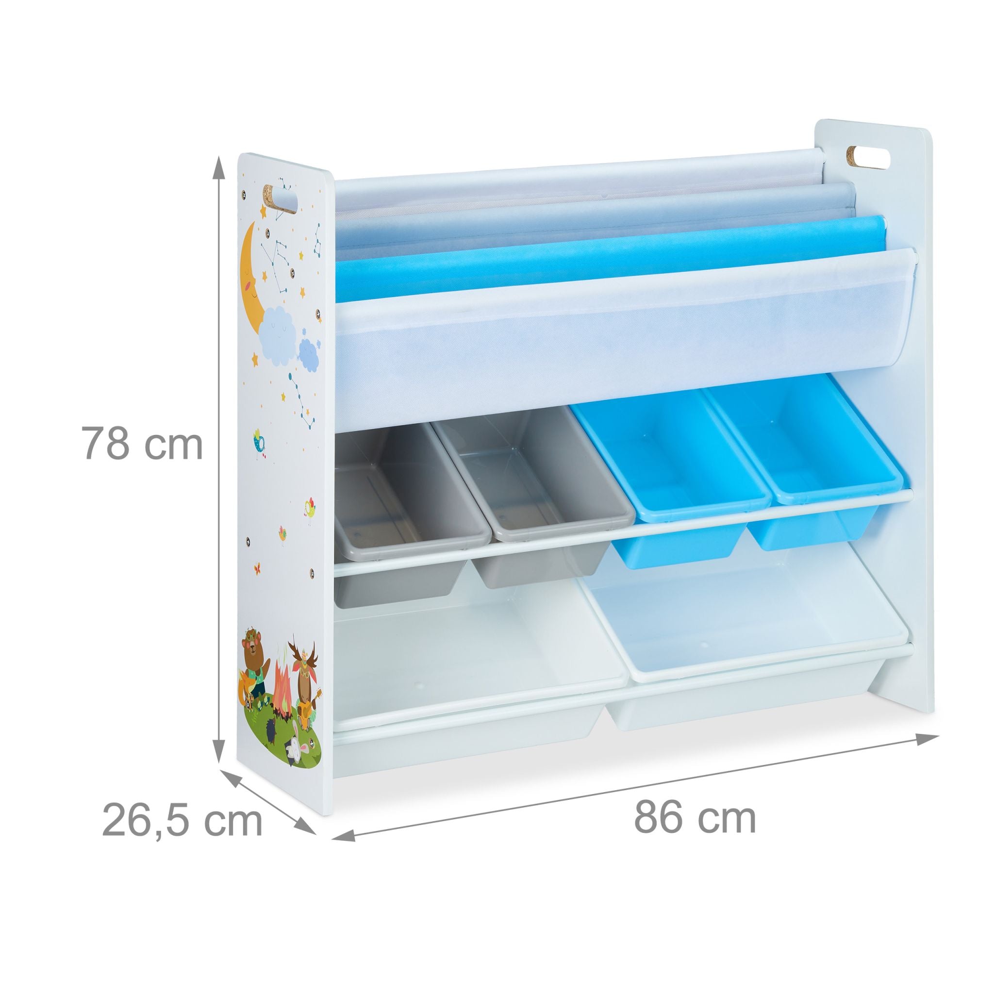 Kinderregal mit 10 Fächern und Motiv Weiss-Hellblau-Grau von Relaxdays