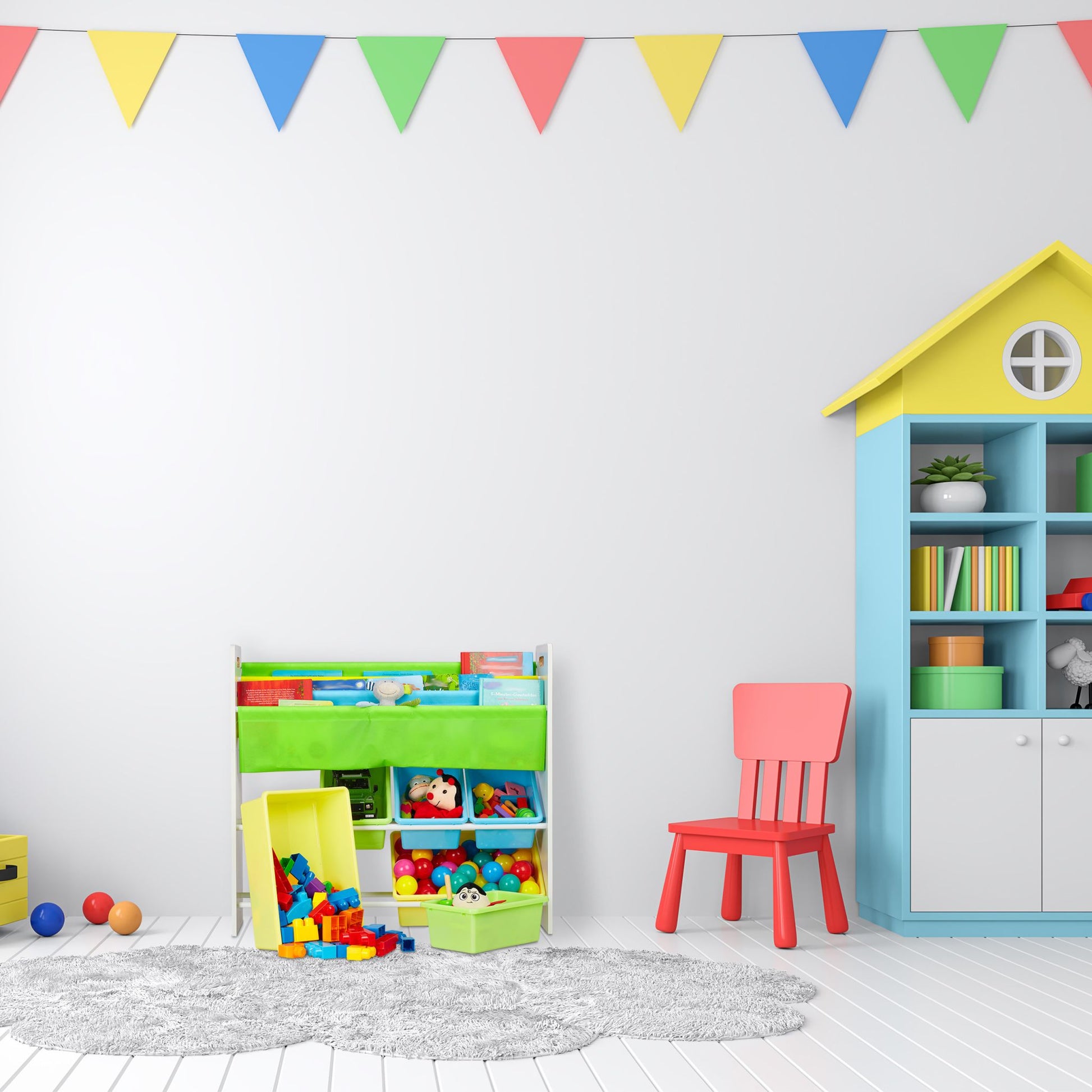 Kinderregal mit 10 Fächern und Motiv Weiss-Hellblau-Grau von Relaxdays