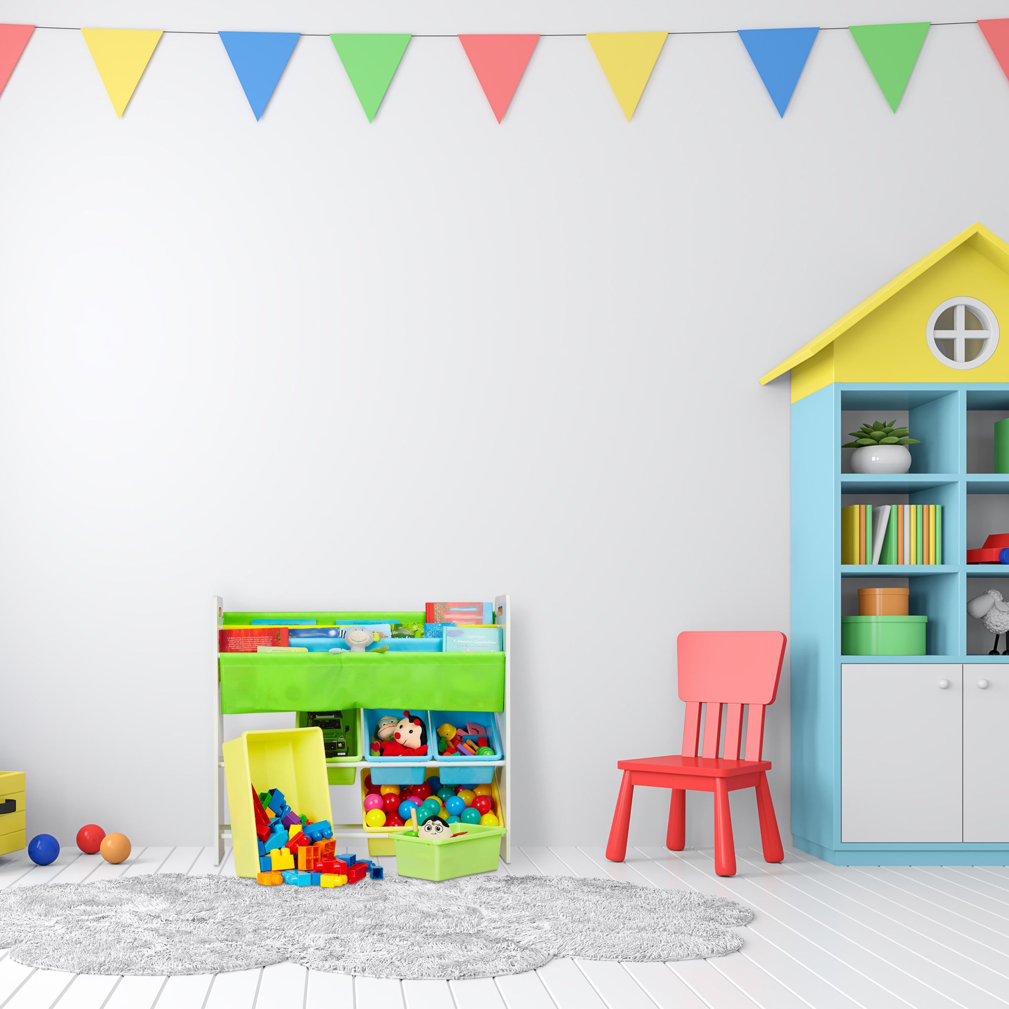 Kinderregal mit 10 Fächern und Motiv Weiss-Hellblau-Grau von Relaxdays