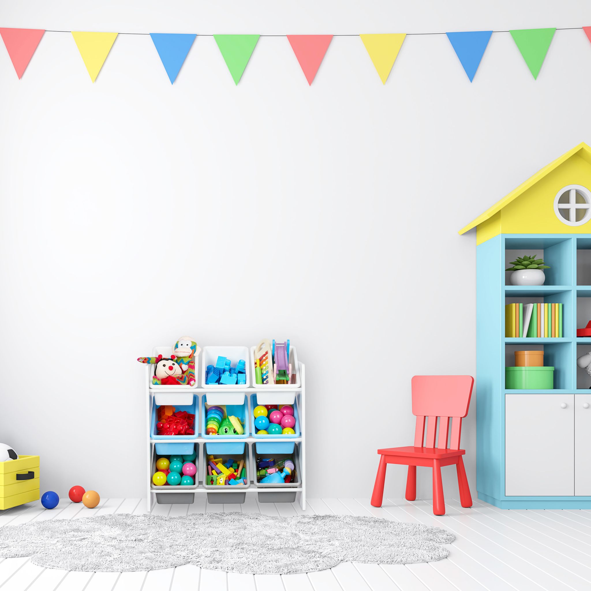 Kinderregal mit 9 Boxen und Motiv Weiss-Hellblau-Grau von Relaxdays