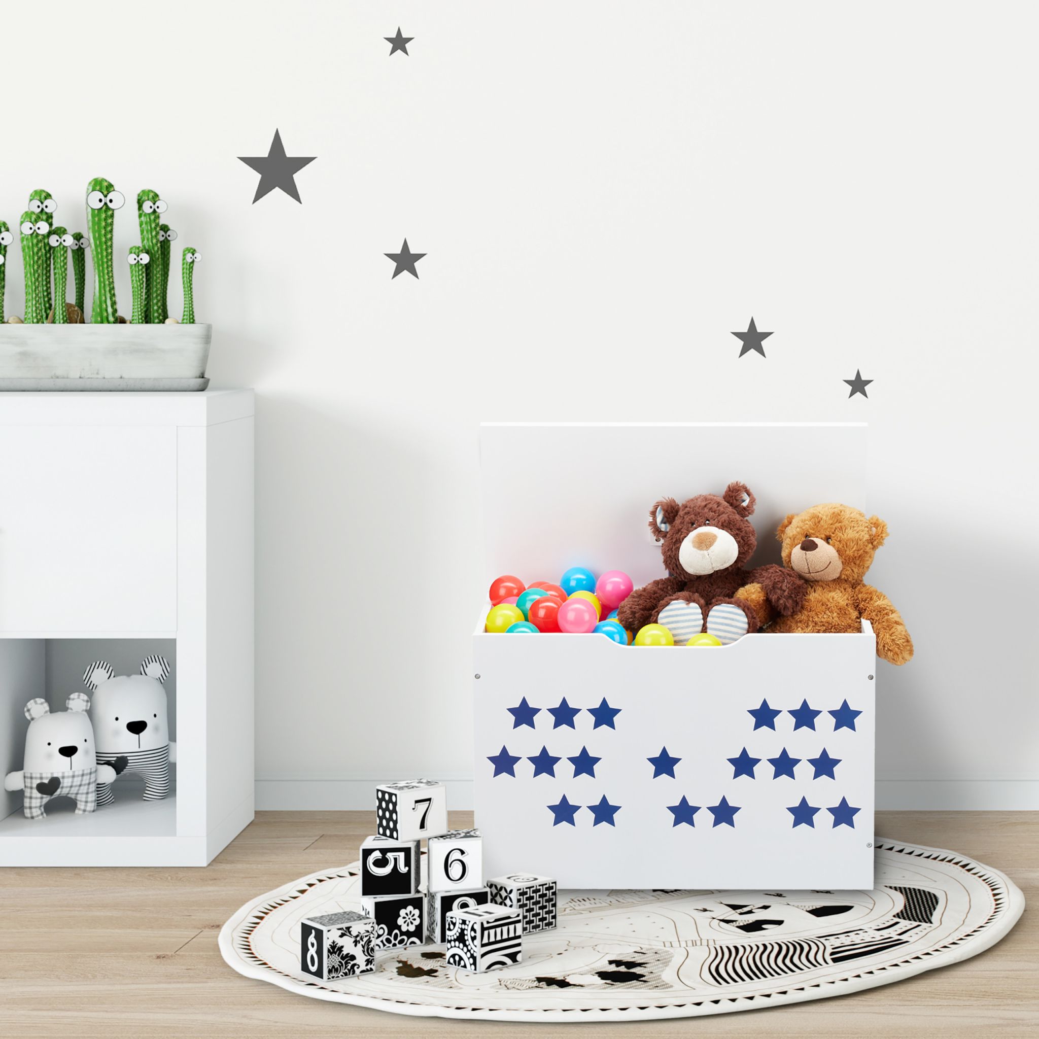 Spielzeugtruhe weiss Weiss-Blau von Relaxdays