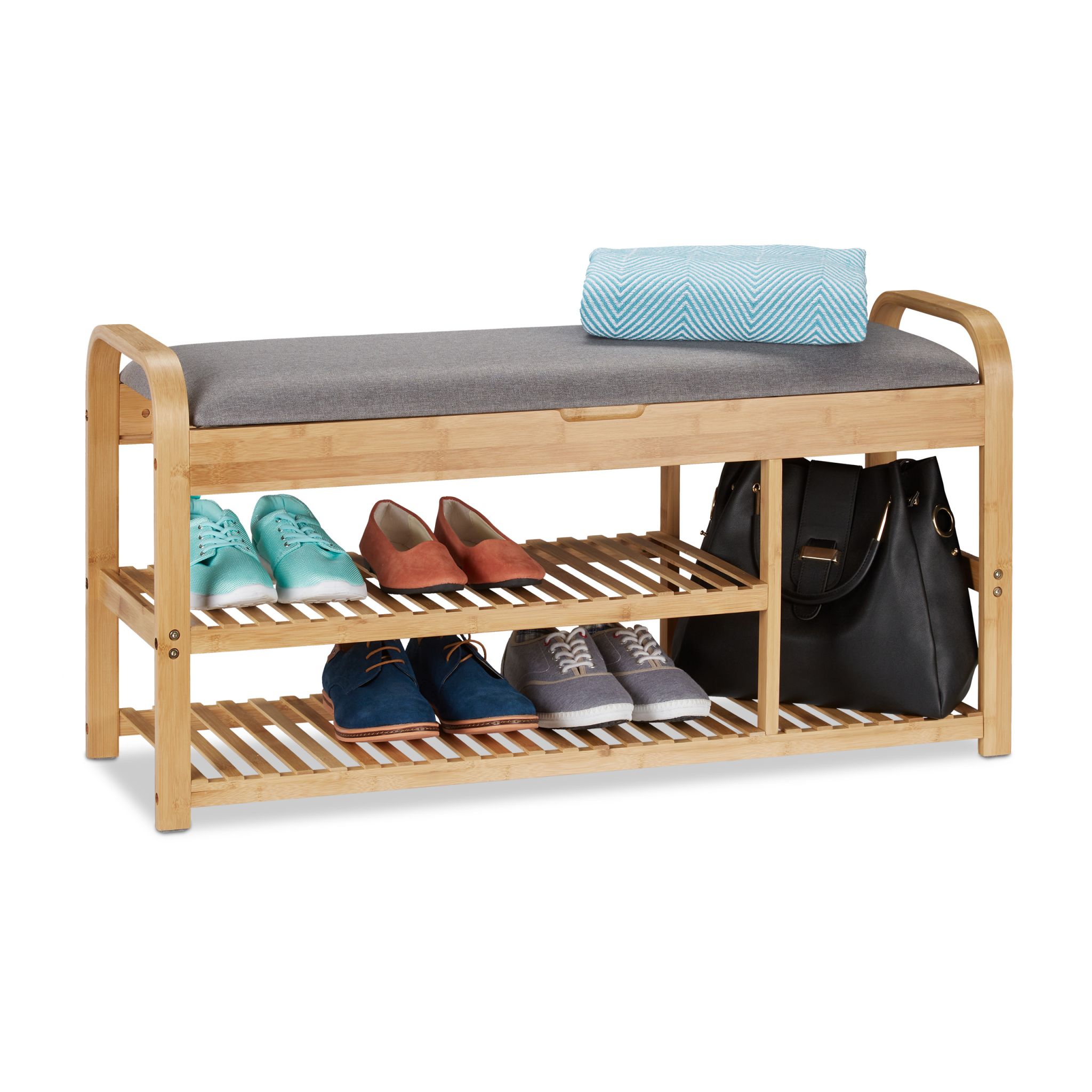 Schuhbank mit Stauraum Hellbraun-Grau von Relaxdays