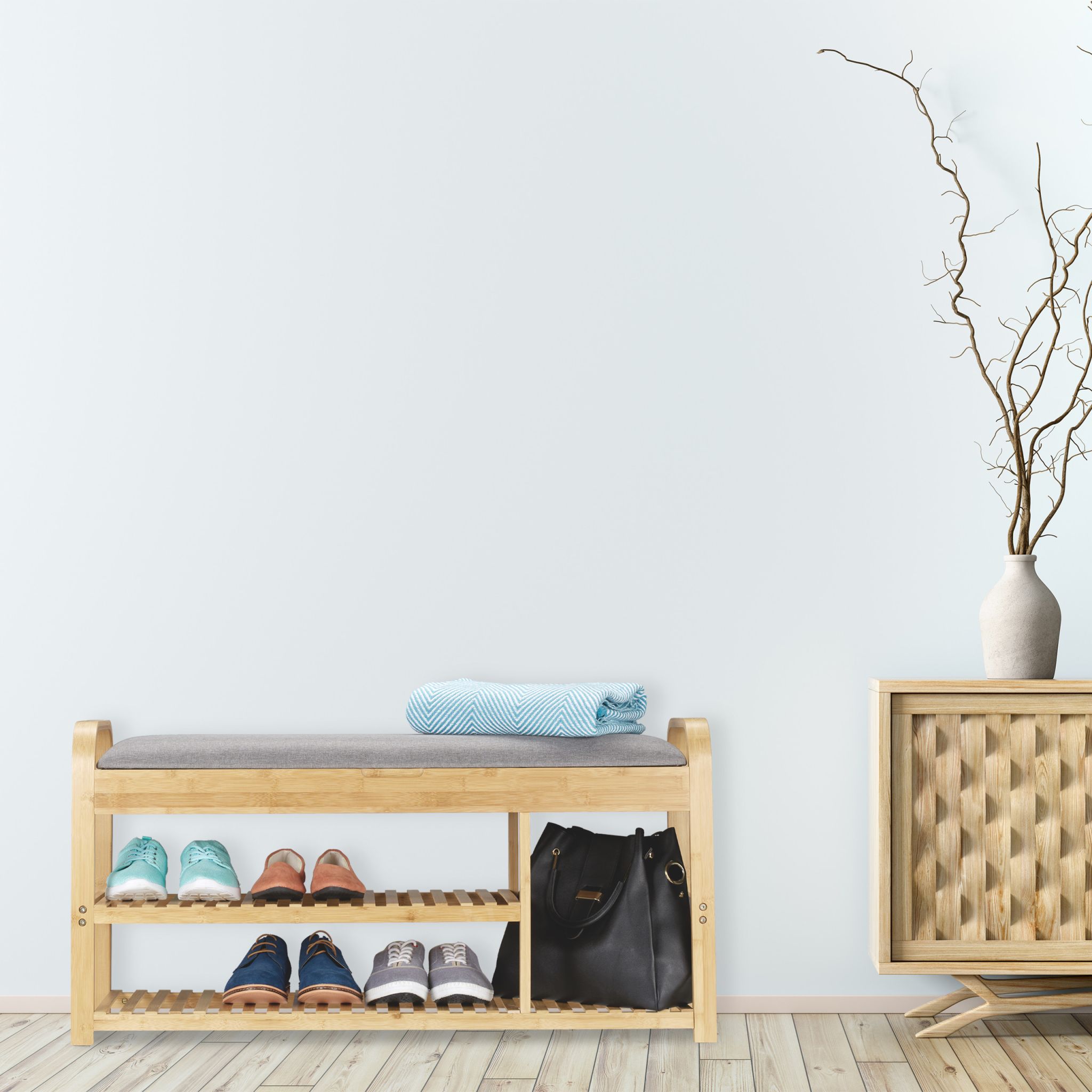 Schuhbank mit Stauraum Hellbraun-Grau von Relaxdays