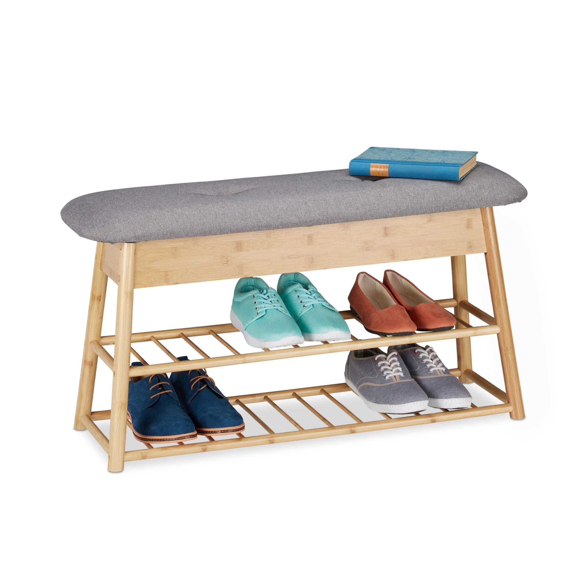 Schuhbank mit Sitzfläche und Stauraum Hellbraun-Grau von Relaxdays
