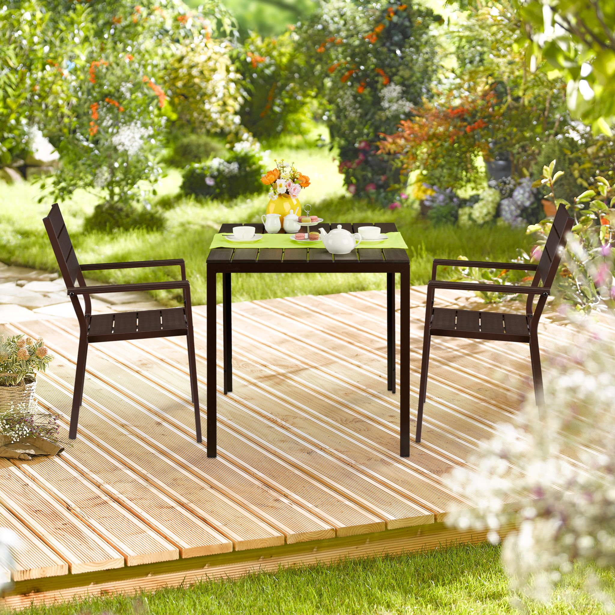 Quadratischer Gartentisch Holzoptik Braun von Relaxdays