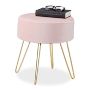 Samthocker mit Metallbeinen rosa Gold-Rosa von Relaxdays