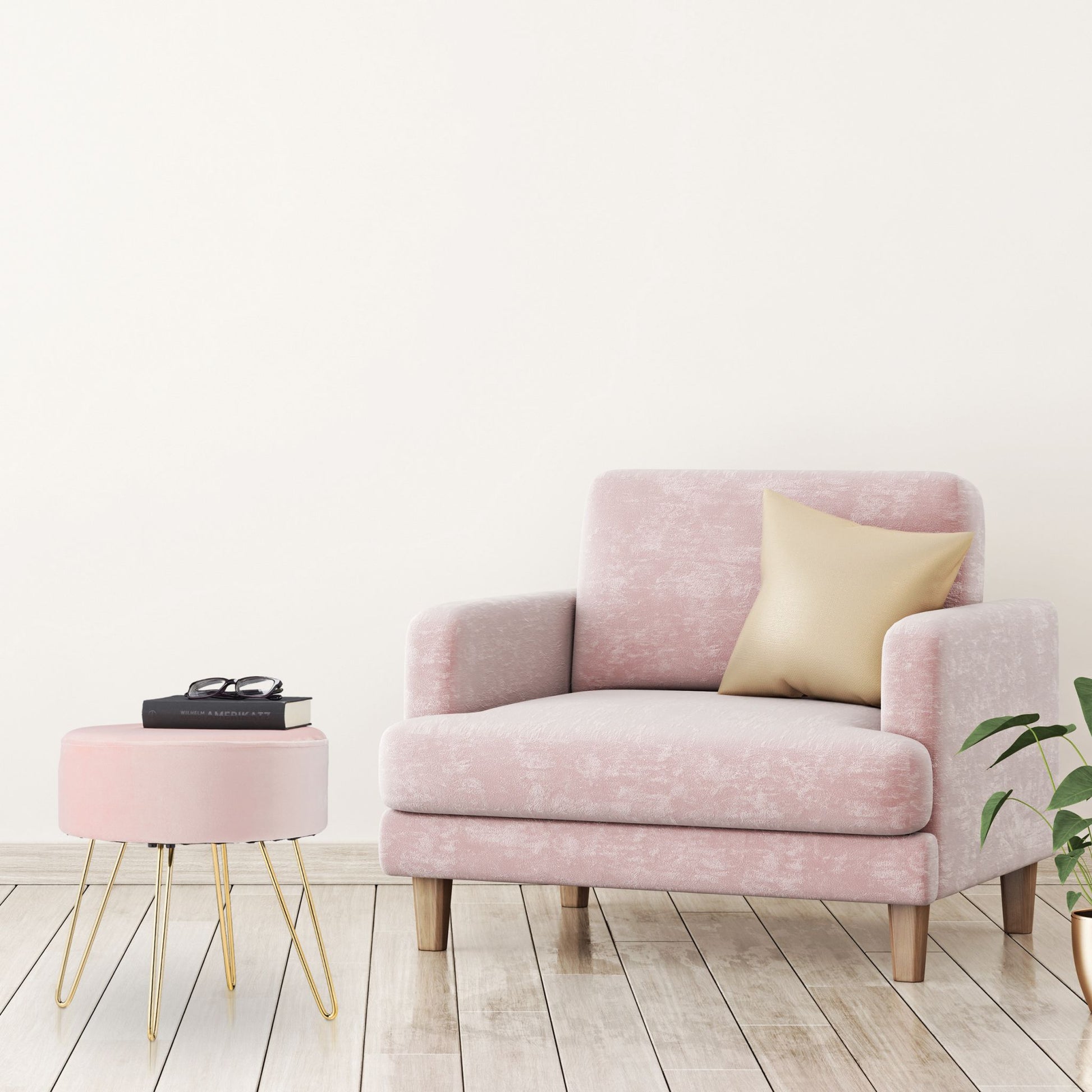 Samthocker mit Metallbeinen rosa Gold-Rosa von Relaxdays