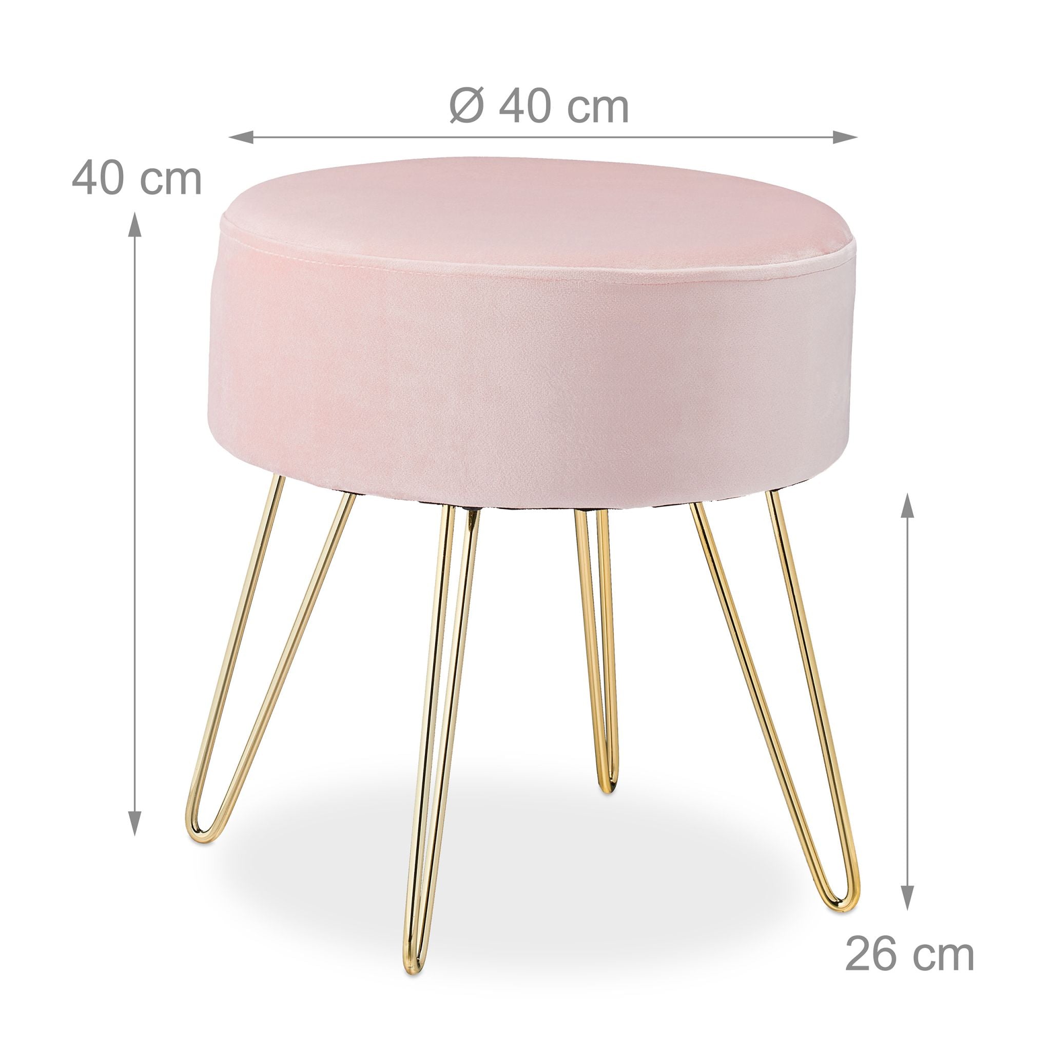 Samthocker mit Metallbeinen rosa Gold-Rosa von Relaxdays