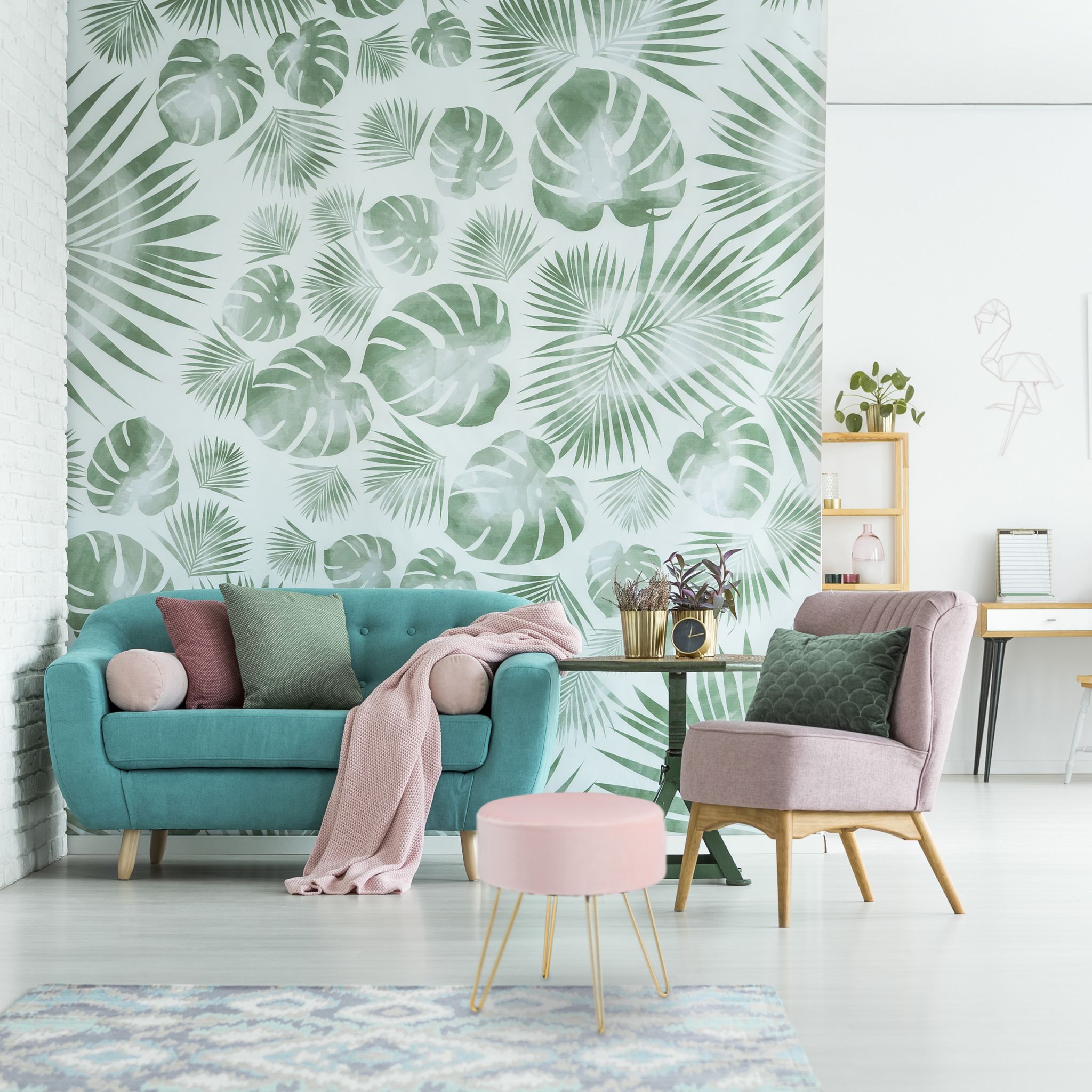 Samthocker mit Metallbeinen rosa Gold-Rosa von Relaxdays