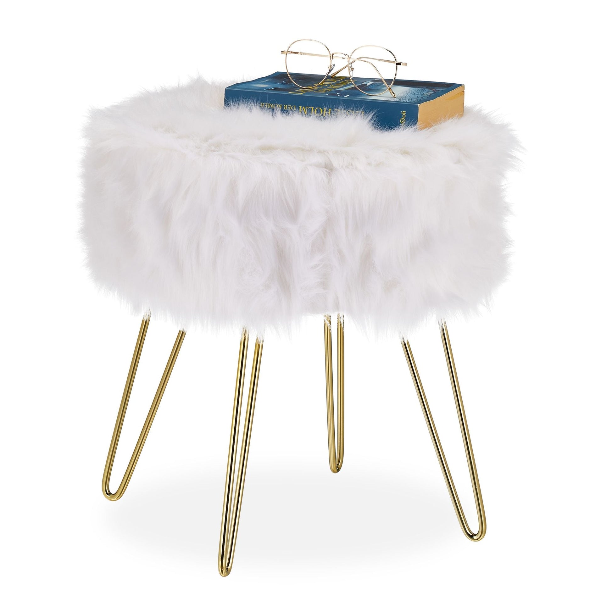 Fellhocker Kunstfell Weiss-Gold Weiss-Gold von Relaxdays