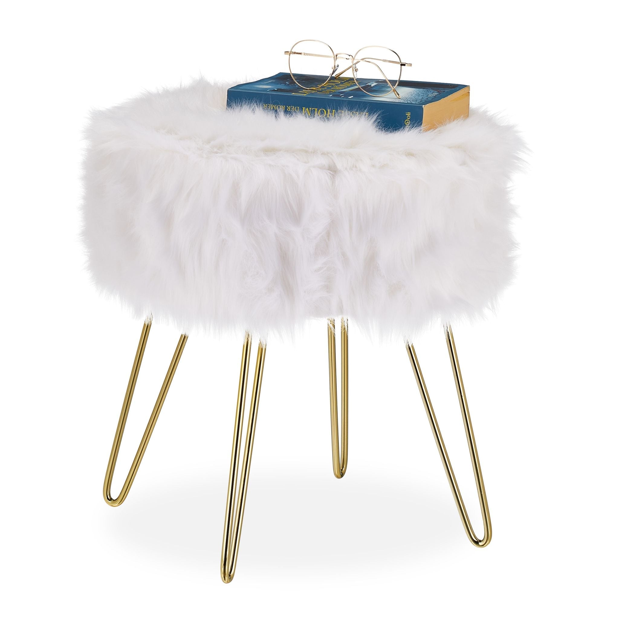 Fellhocker Kunstfell Weiss-Gold Weiss-Gold von Relaxdays