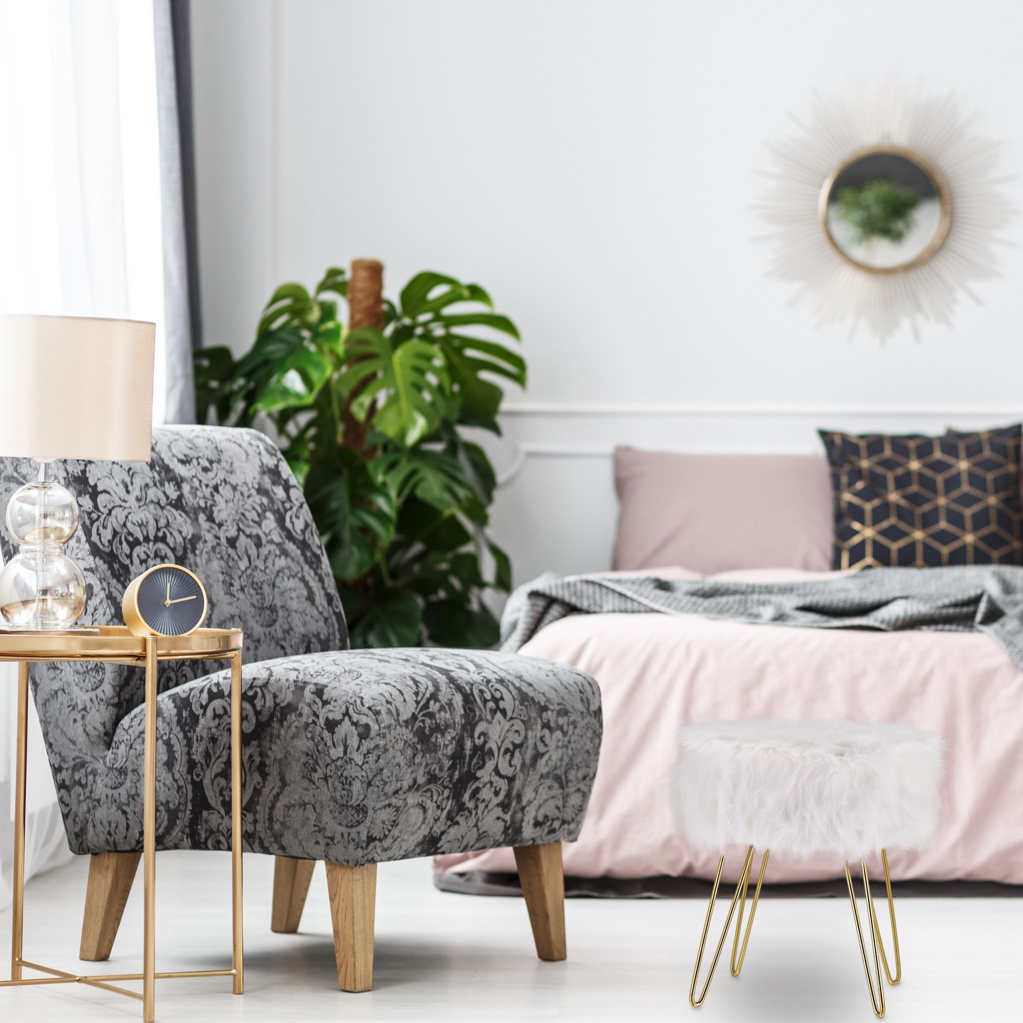 Fellhocker Kunstfell Weiss-Gold Weiss-Gold von Relaxdays
