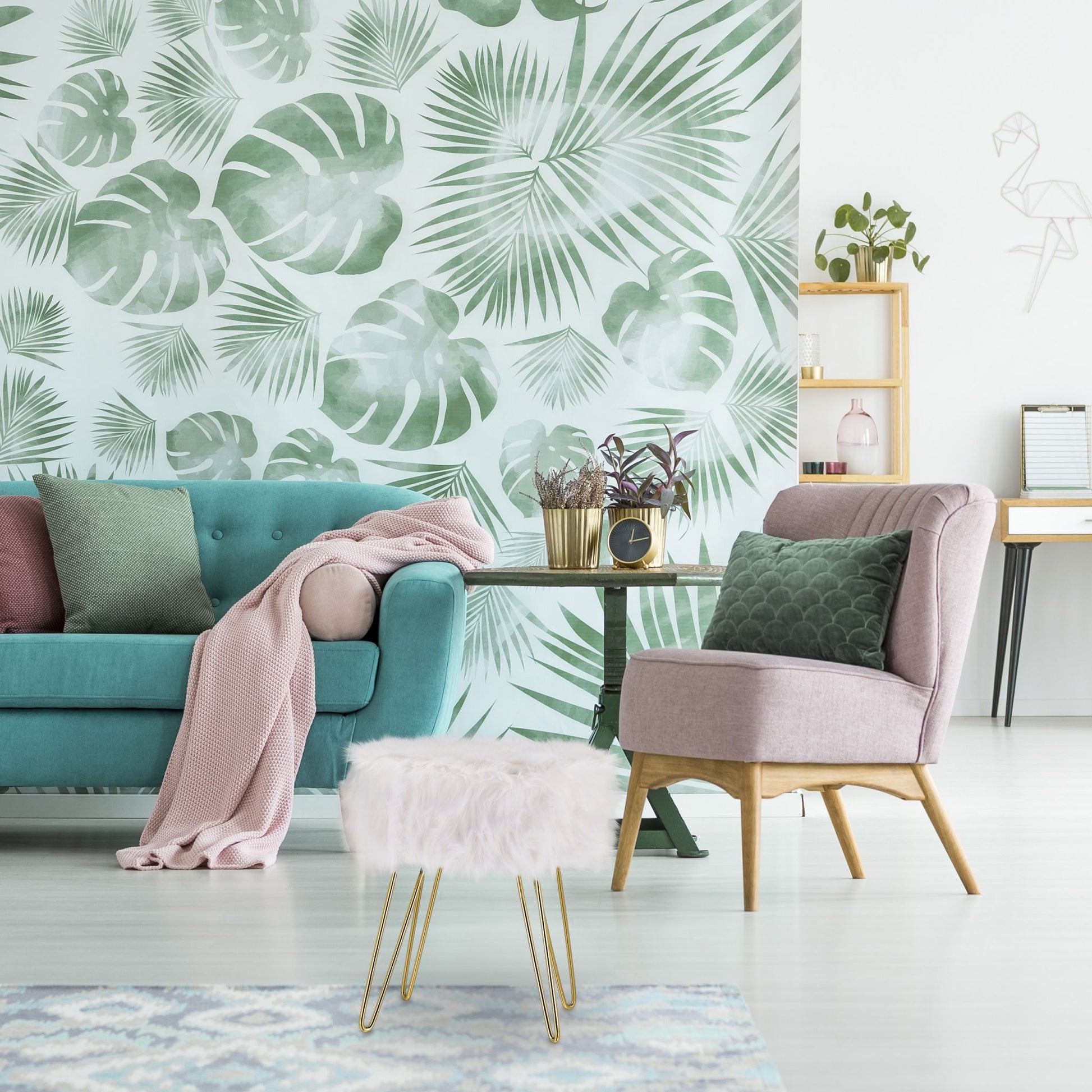 Fellhocker Kunstfell Weiss-Gold Weiss-Gold von Relaxdays