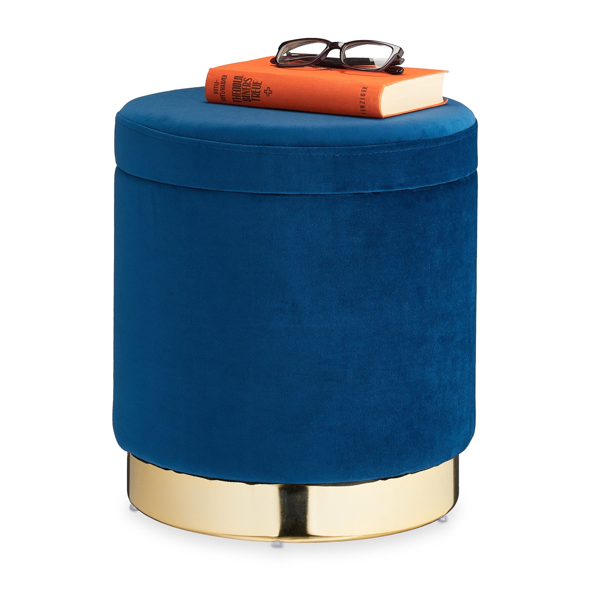 Samthocker mit Stauraum blau Dunkelblau-Gold von Relaxdays