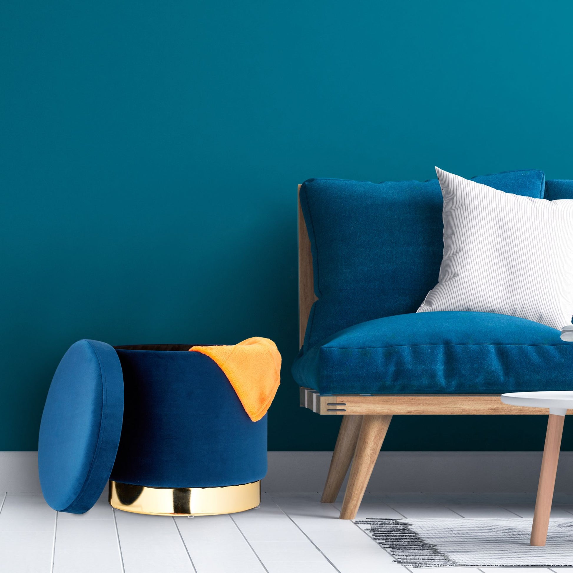 Samthocker mit Stauraum blau Dunkelblau-Gold von Relaxdays