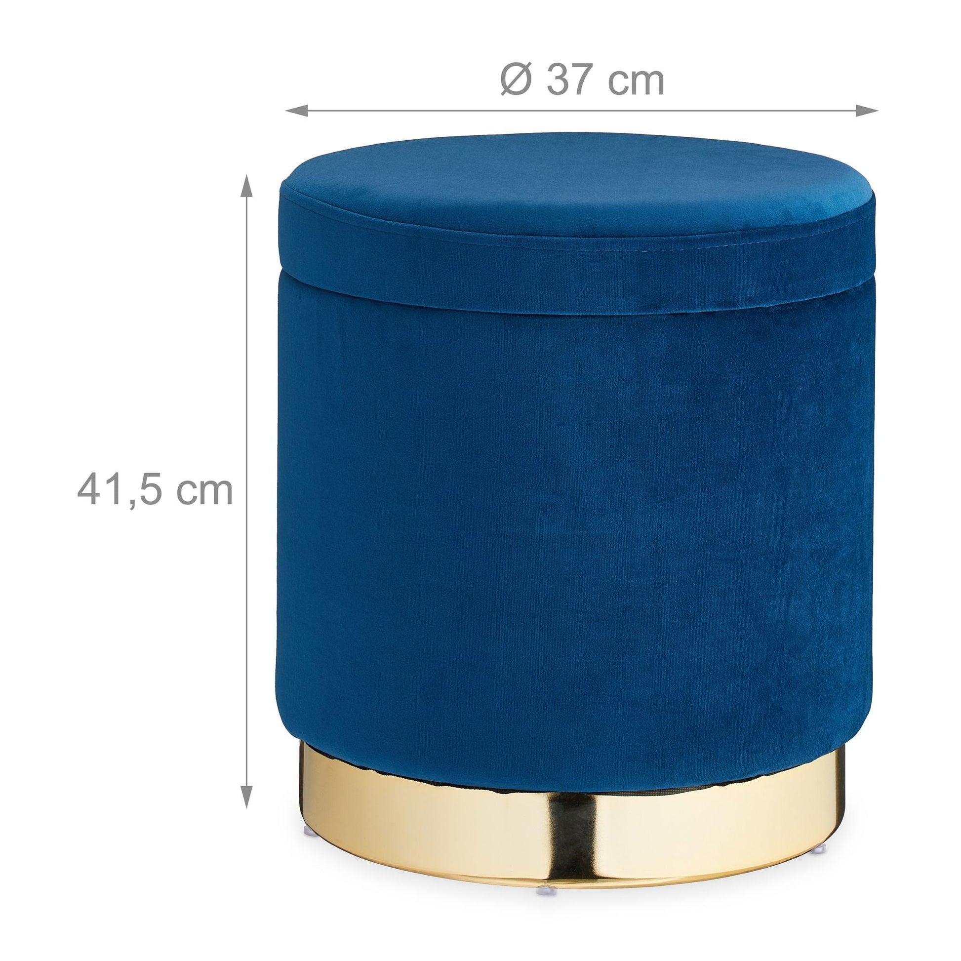Samthocker mit Stauraum blau Dunkelblau-Gold von Relaxdays