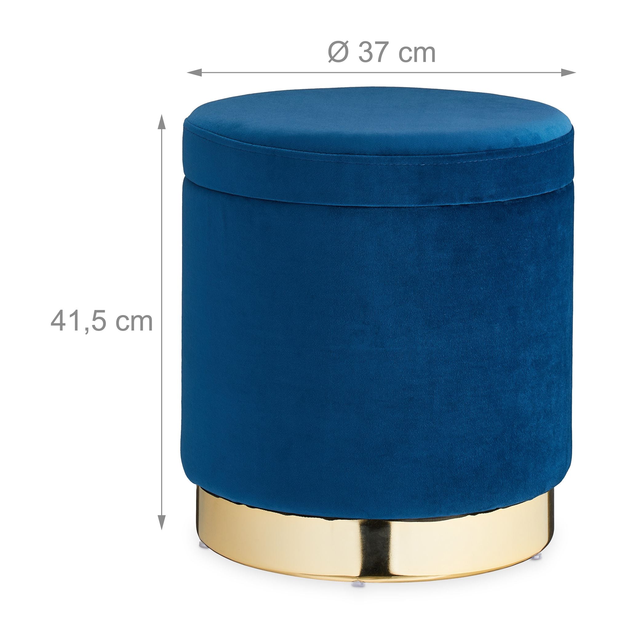 Samthocker mit Stauraum blau Dunkelblau-Gold von Relaxdays