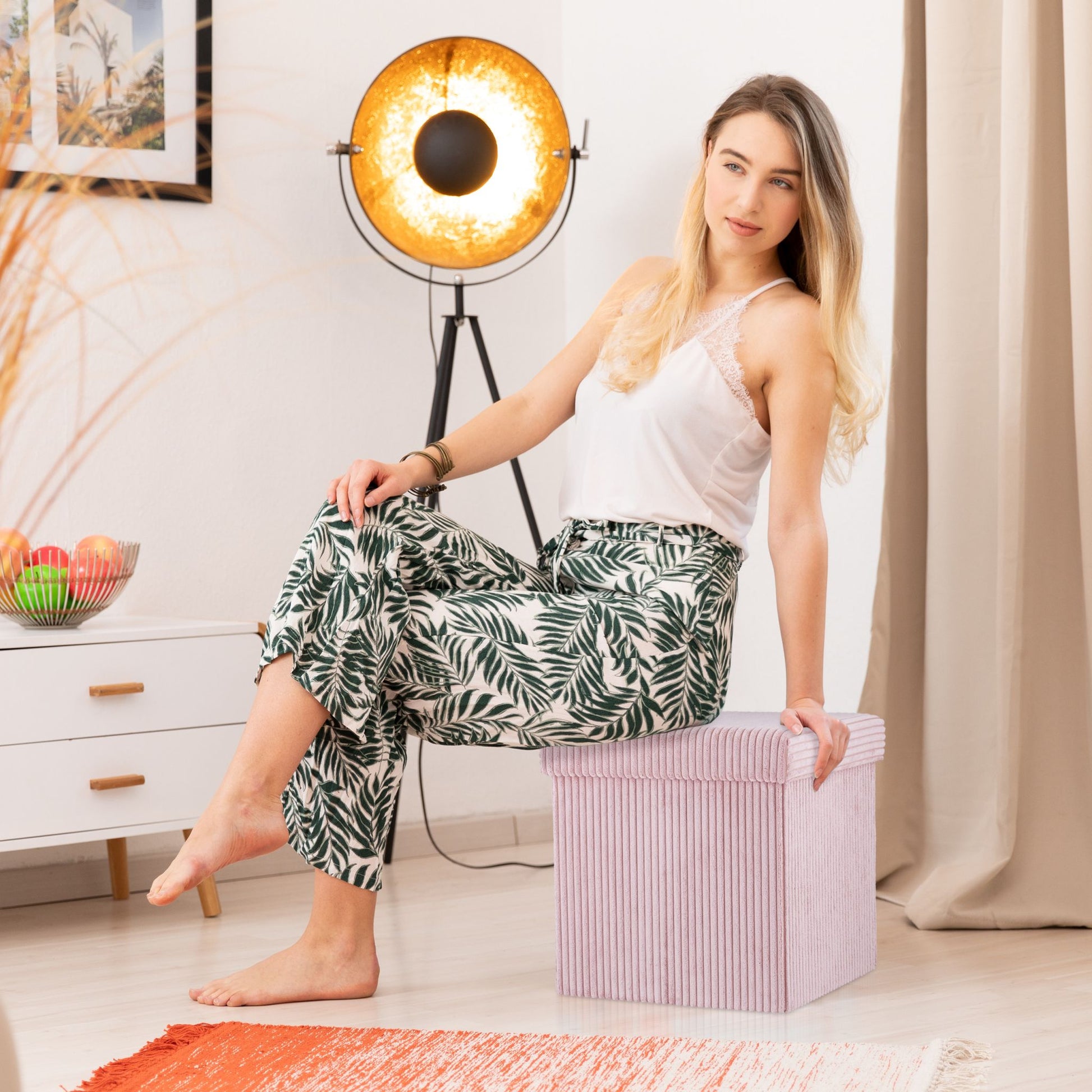 Sitzwürfel faltbar Samt Rosa von Relaxdays