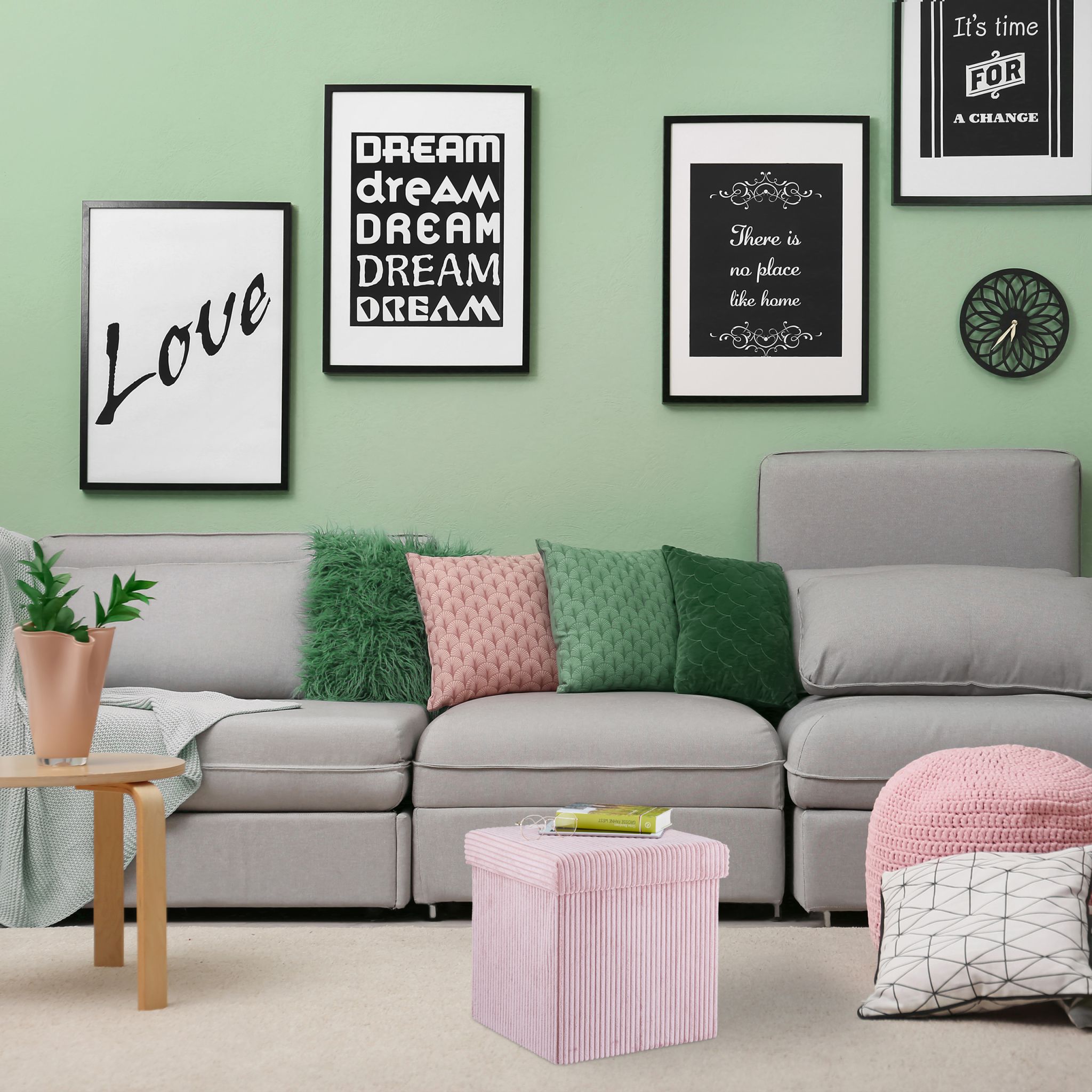Sitzwürfel faltbar Samt Rosa von Relaxdays