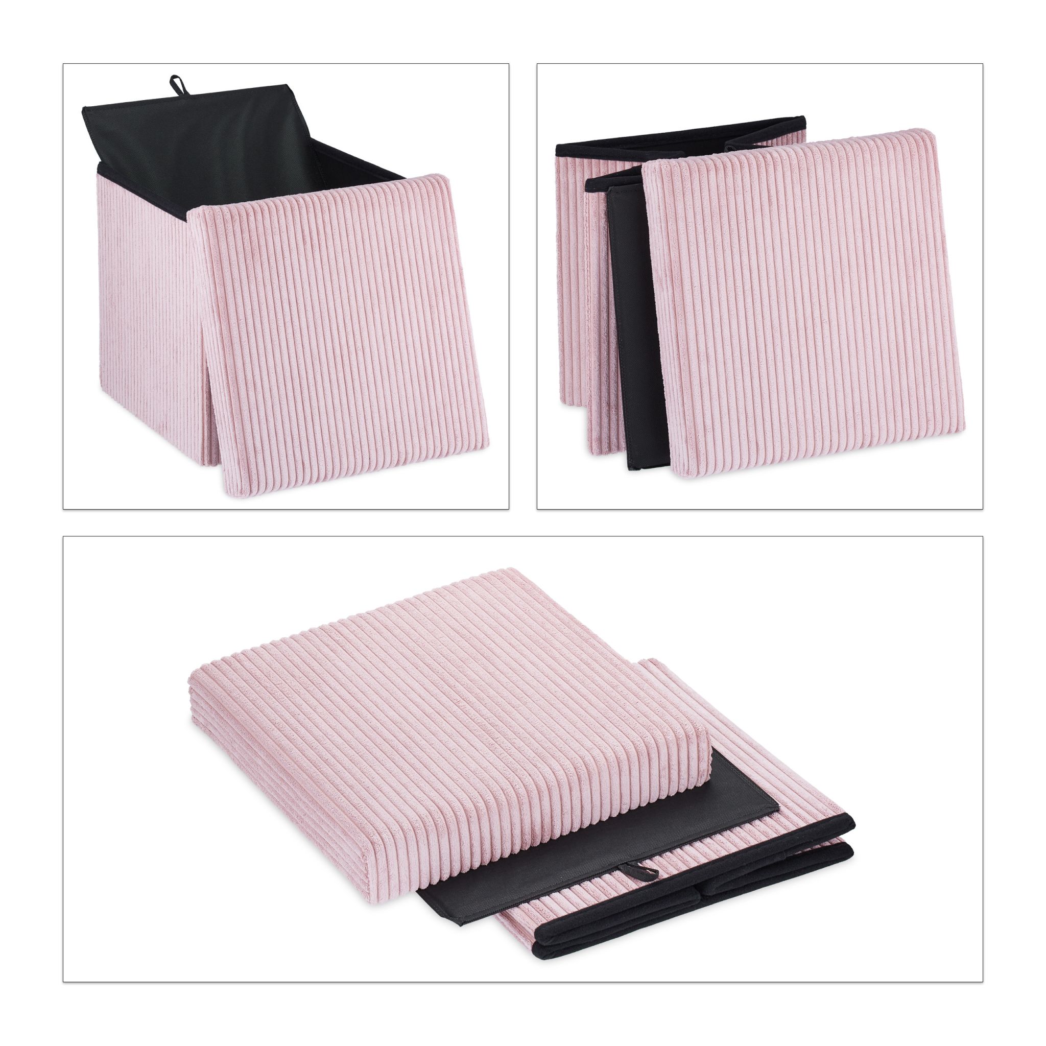 Sitzwürfel faltbar Samt Rosa von Relaxdays