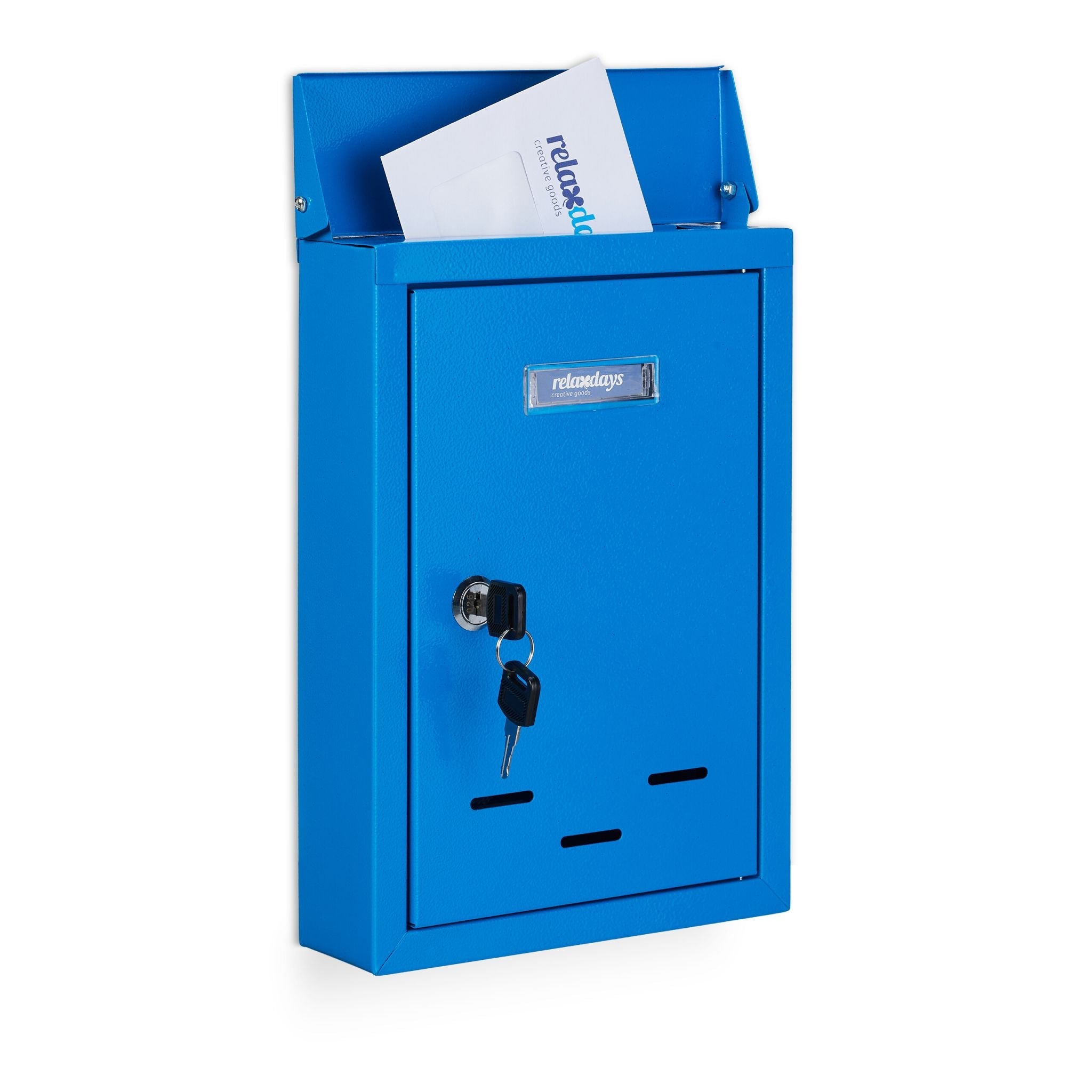 Briefkasten mit Namensschild Blau von Relaxdays