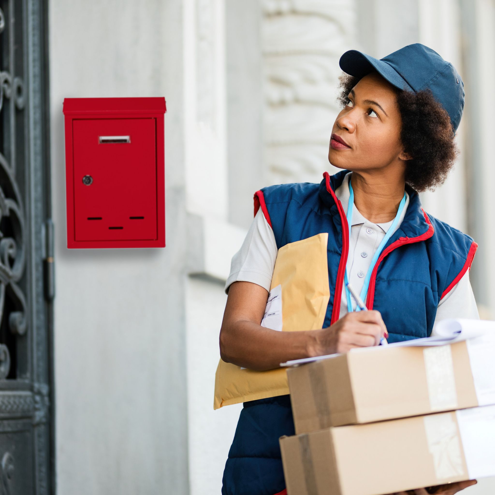 Briefkasten mit Namensschild Rot von Relaxdays