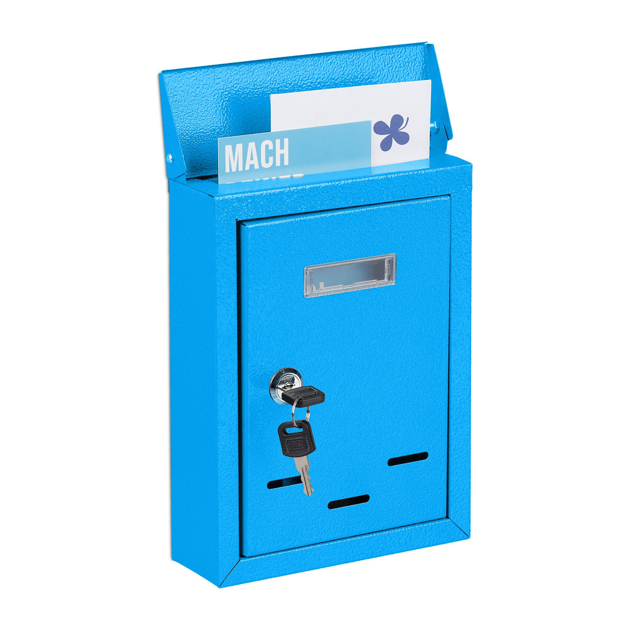 Briefkasten mit Namensschild Blau von Relaxdays