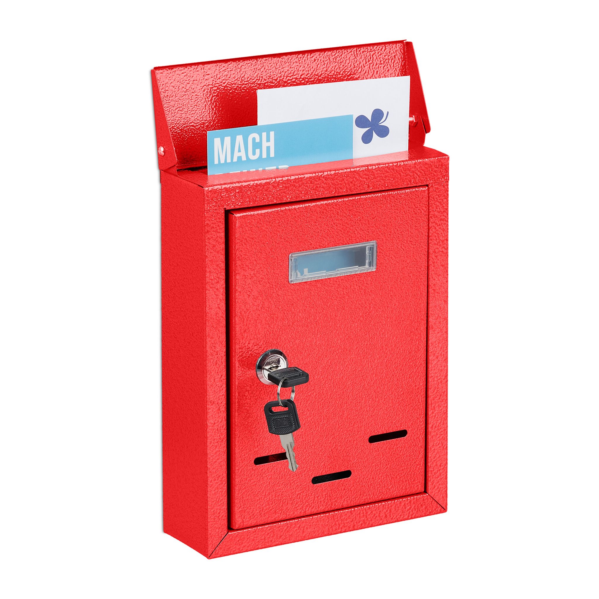 Briefkasten mit Namensschild Rot von Relaxdays