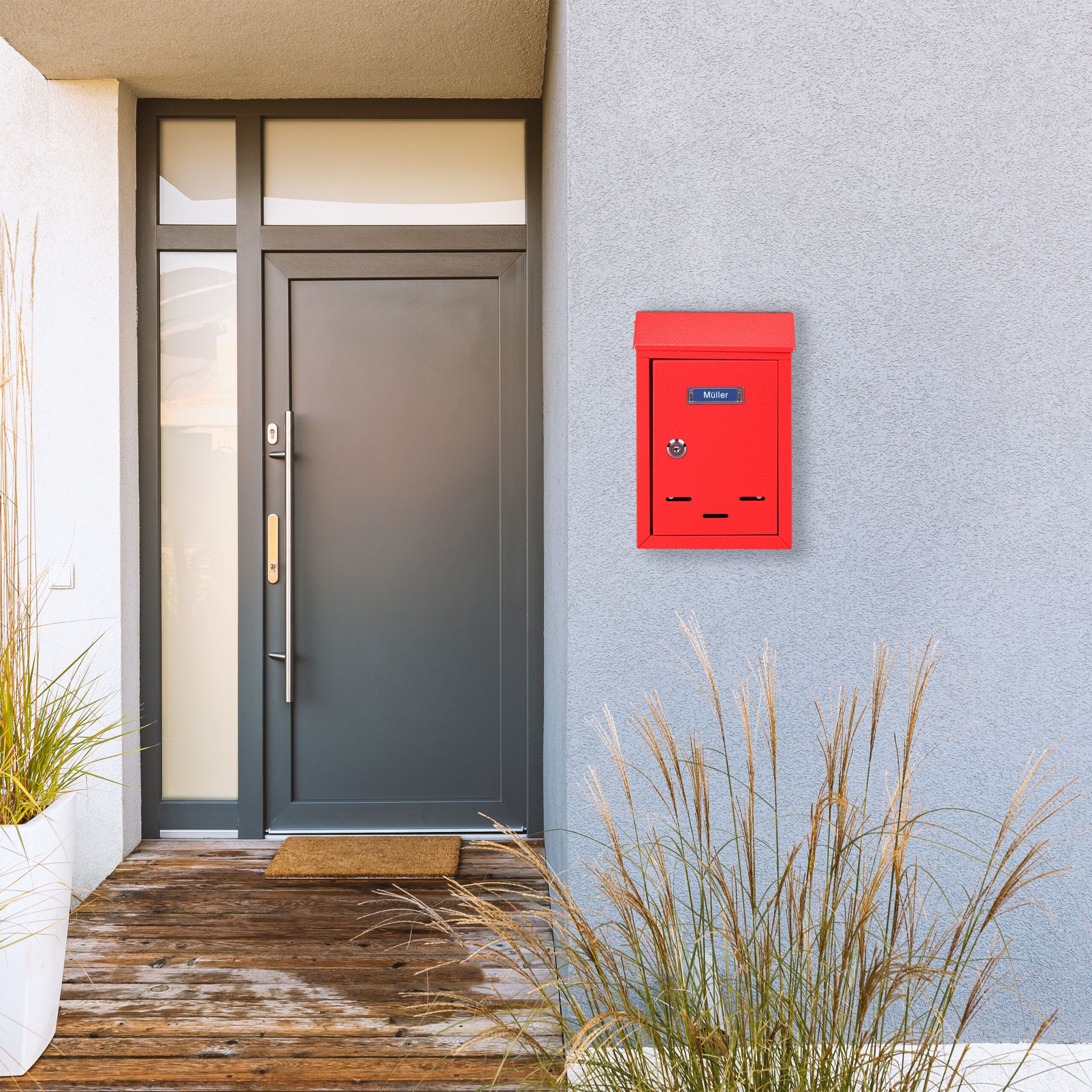 Briefkasten mit Namensschild Rot von Relaxdays