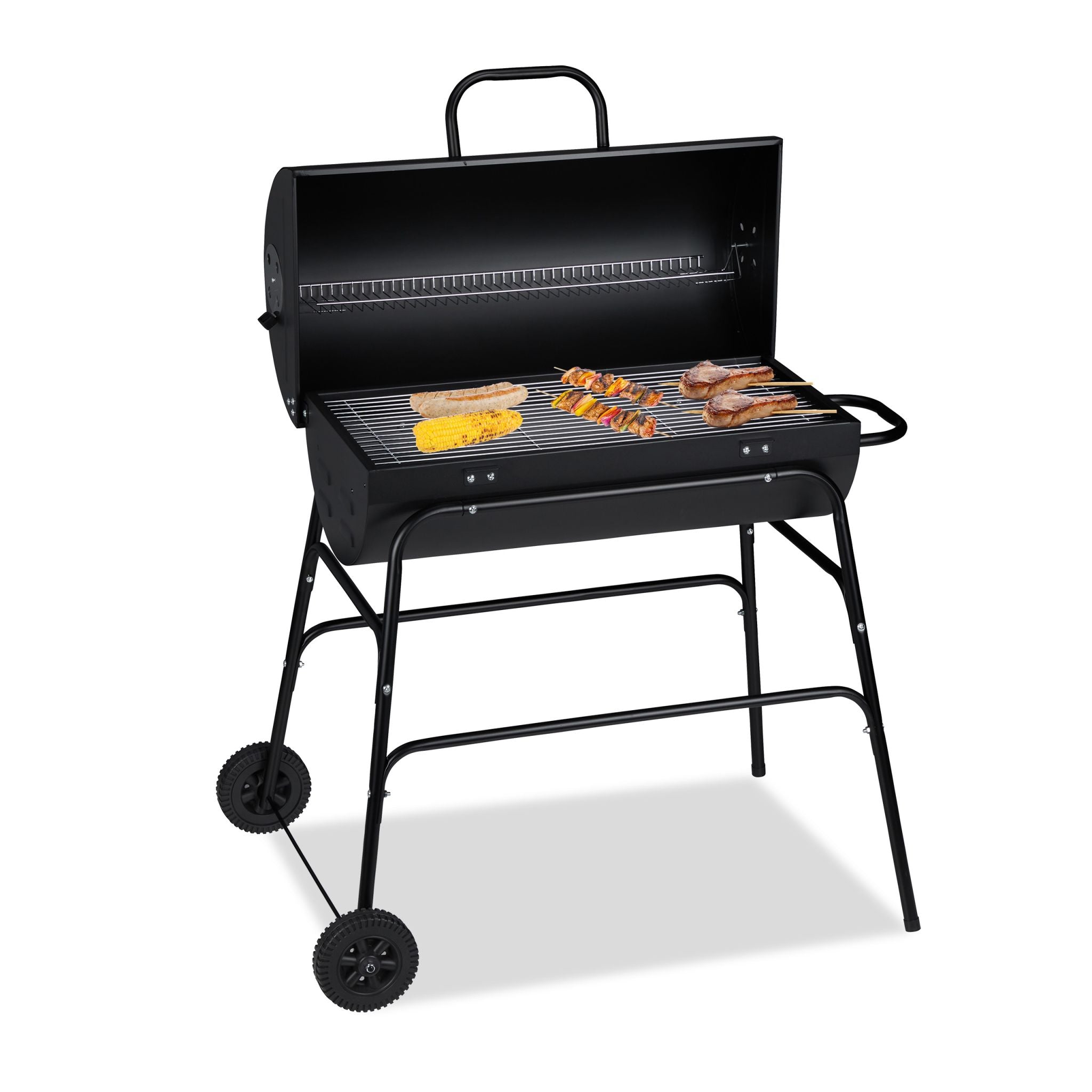 Holzkohlegrill mit Deckel Schwarz-Silber von Relaxdays