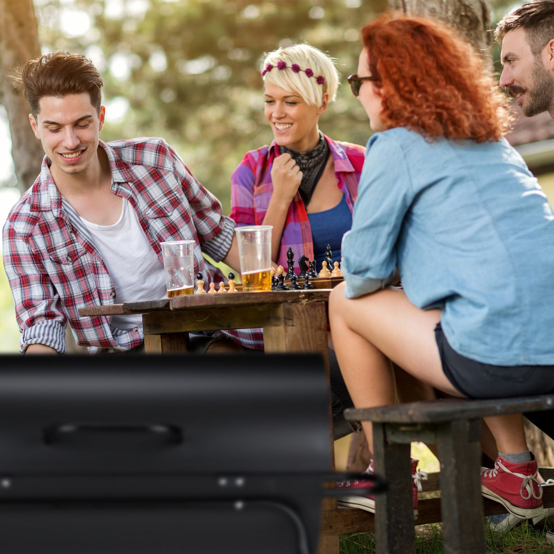 Holzkohlegrill mit Deckel Schwarz-Silber von Relaxdays