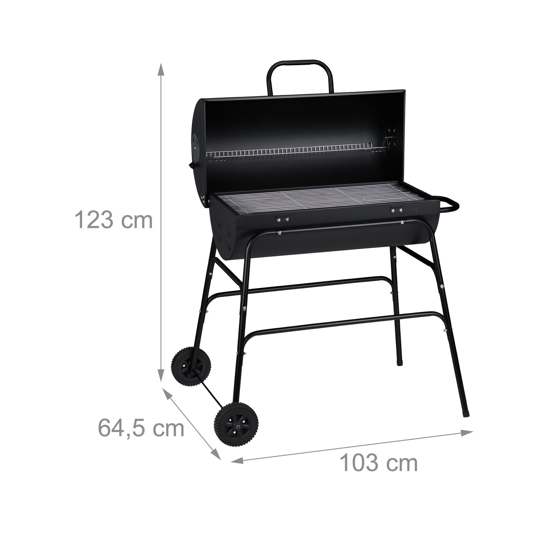 Holzkohlegrill mit Deckel Schwarz-Silber von Relaxdays