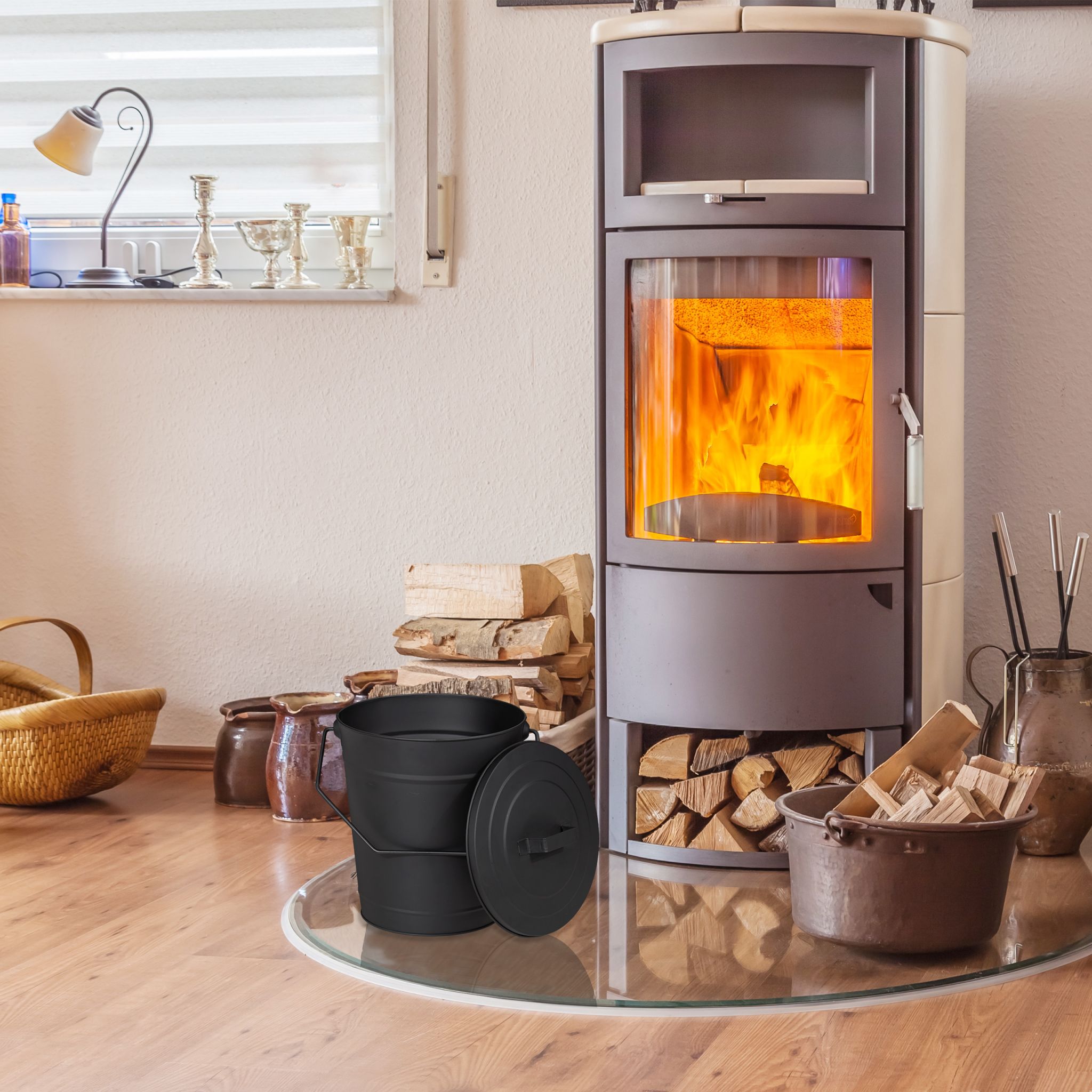 Ascheeimer mit Deckel Schwarz von Relaxdays