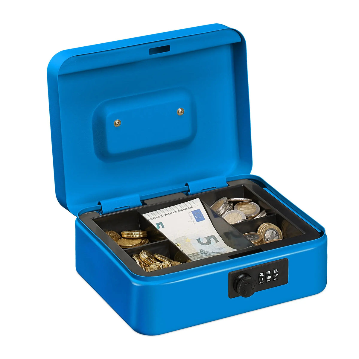Geldkassette mit Zahlenkombination Blau-Schwarz-Silber von Relaxdays